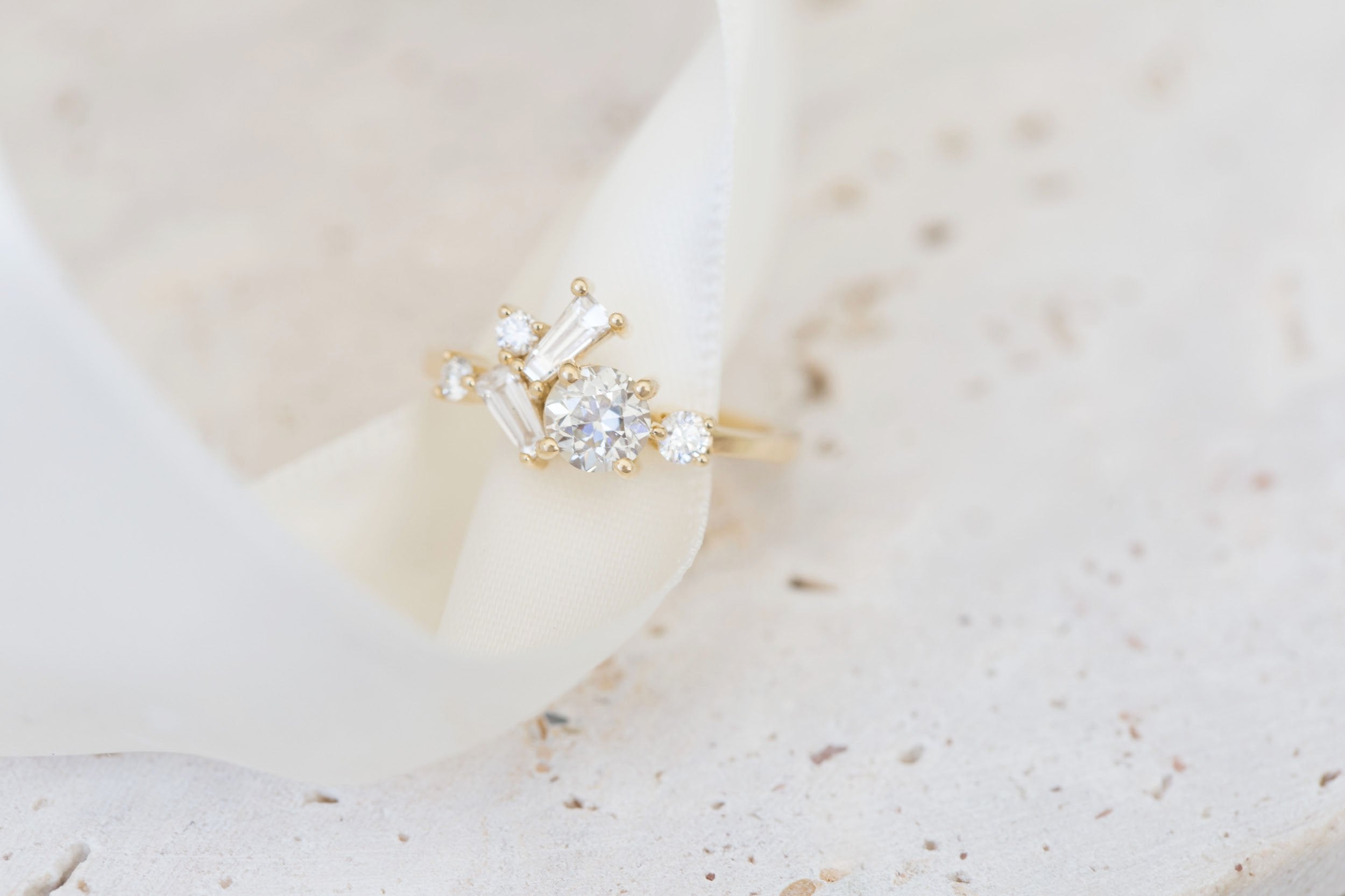 Rowan Ring | Old European Cut Diamond + Diamond Cluster Engagement Ring 0.63 ct | 14k Recycled Gold | One of a Kind