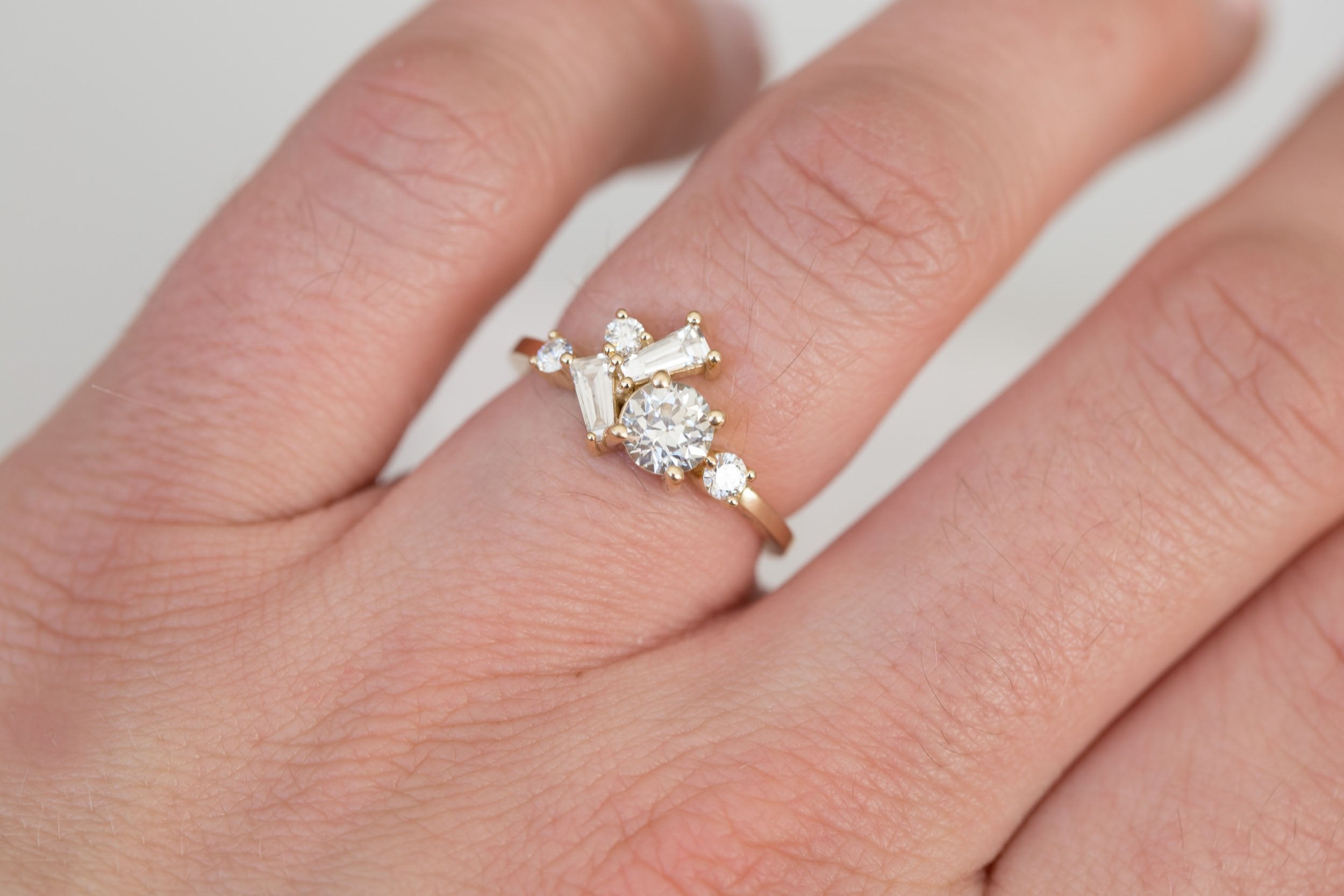 Rowan Ring | Old European Cut Diamond + Diamond Cluster Engagement Ring 0.63 ct | 14k Recycled Gold | One of a Kind