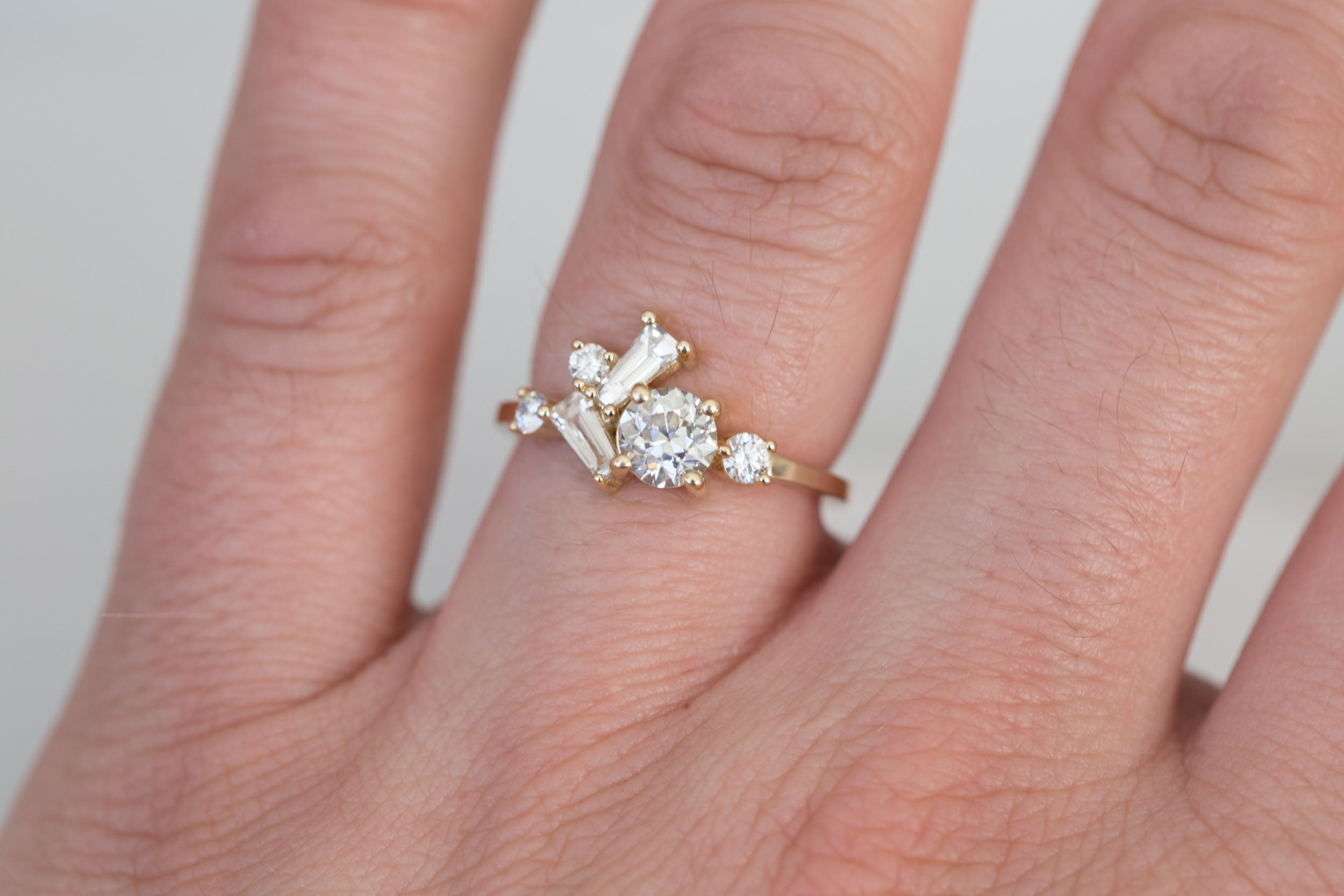 Rowan Ring | Old European Cut Diamond + Diamond Cluster Engagement Ring 0.63 ct | 14k Recycled Gold | One of a Kind