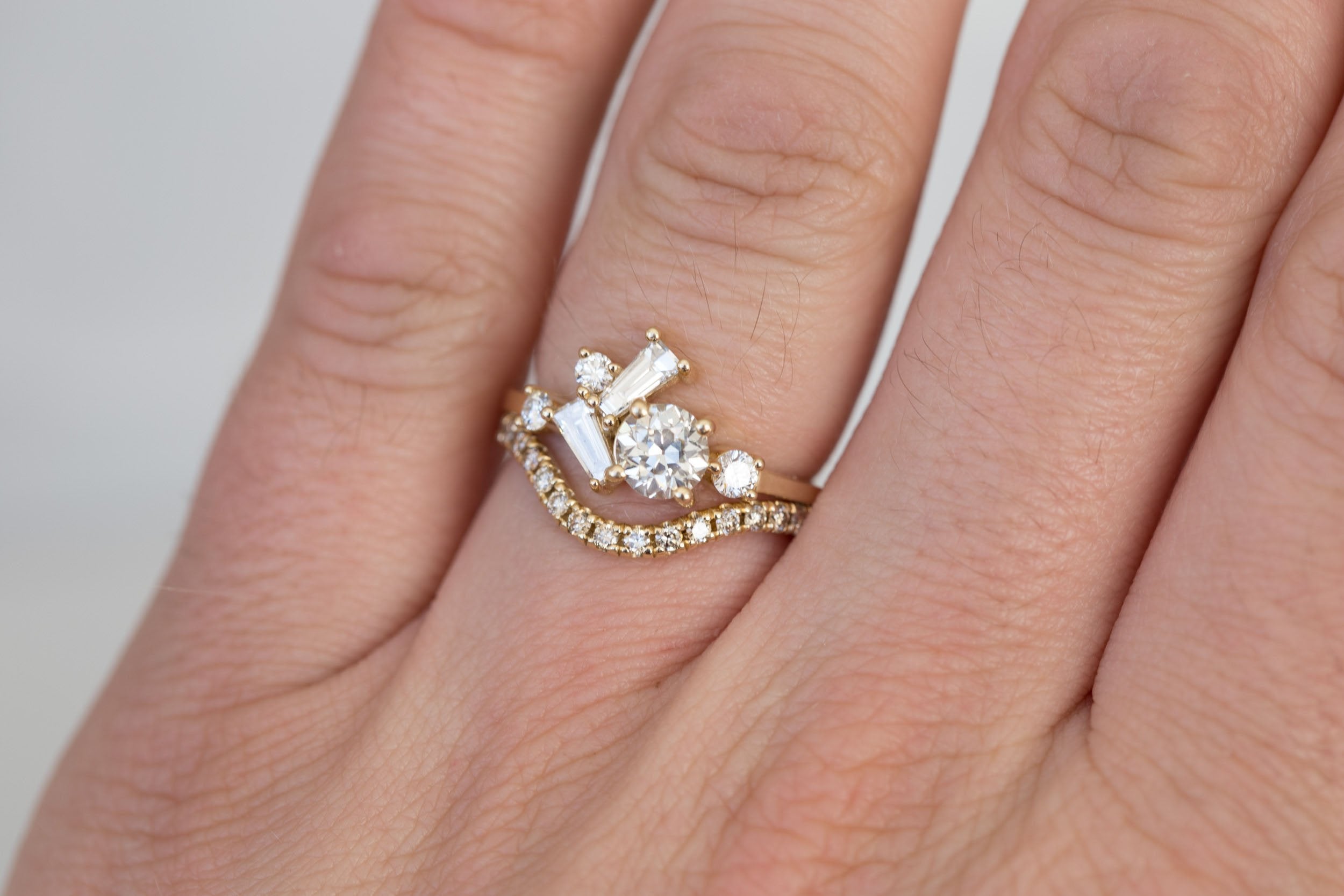 Rowan Ring | Old European Cut Diamond + Diamond Cluster Engagement Ring 0.63 ct | 14k Recycled Gold | One of a Kind