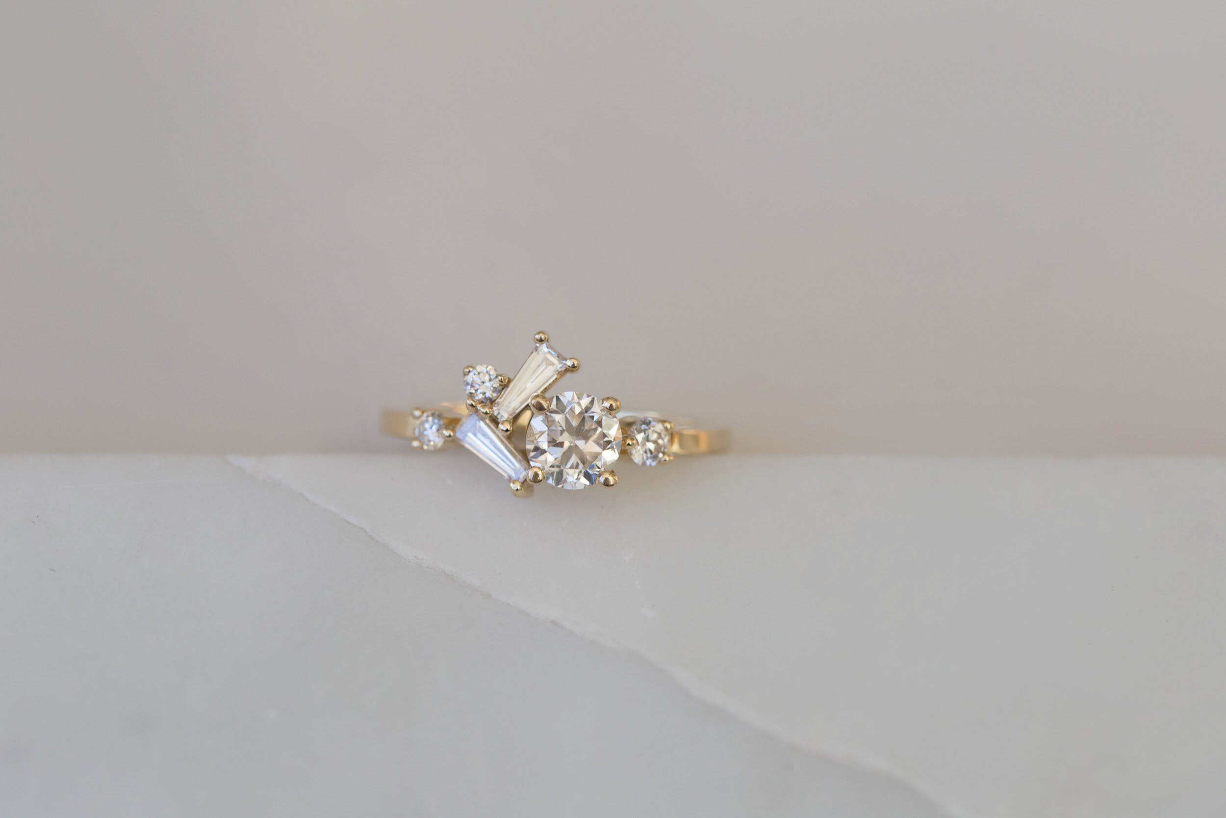 Rowan Ring | Old European Cut Diamond + Baguette and Round Diamond Cluster Engagement Ring | 14k Recycled Gold | Limited Edition