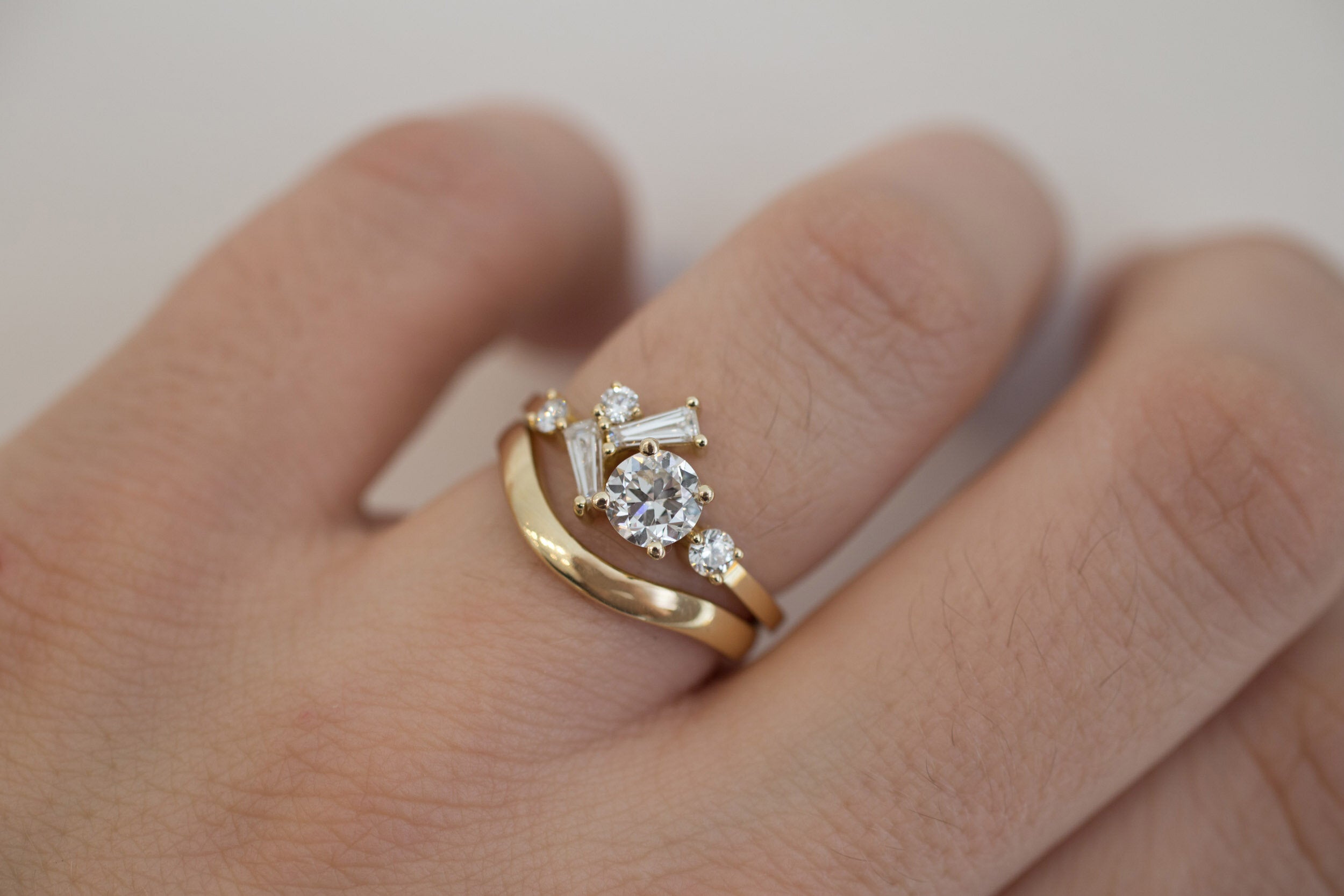 Rowan Ring | Old European Cut Diamond + Baguette and Round Diamond Cluster Engagement Ring | 14k Recycled Gold | Limited Edition