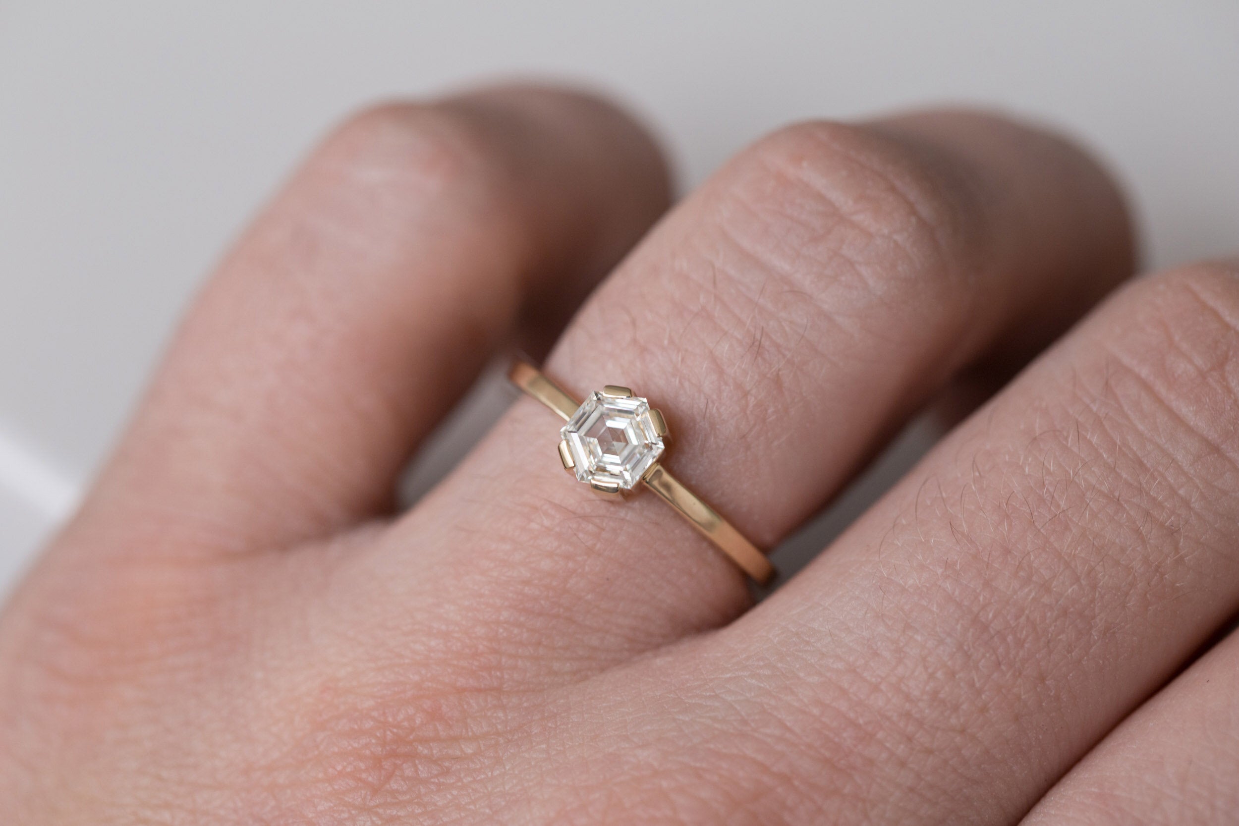 Farley Ring | Hexagon Step Cut Diamond Solitaire 0.68 ctw | 14k Recycled Gold | One of a Kind