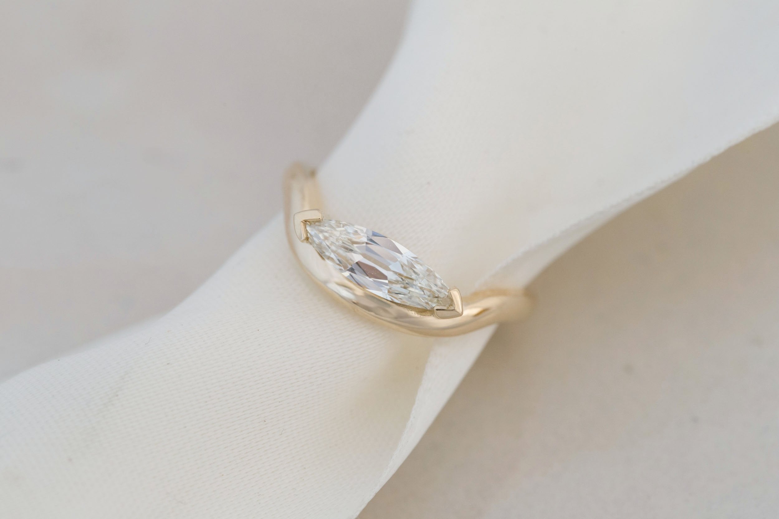 Rhodes Ring | Marquise Diamond Solitaire + Curved Band Engagement Ring 0.70 ct | 14k Recycled Gold | One of a Kind