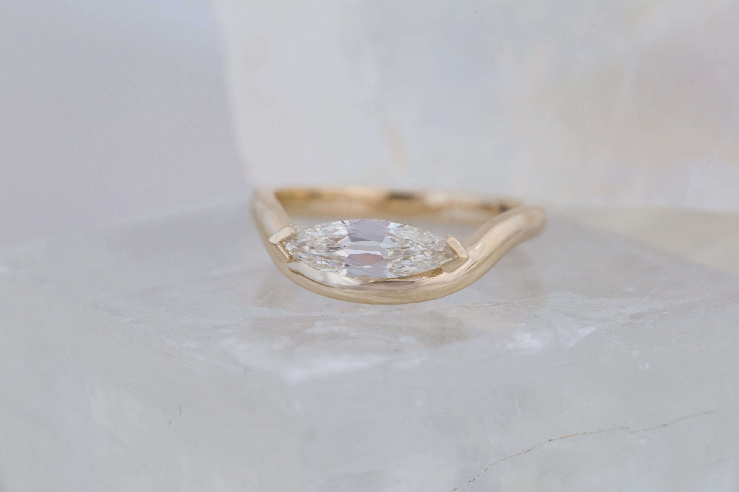 Rhodes Ring | Marquise Diamond Solitaire + Curved Band Engagement Ring 0.70 ct | 14k Recycled Gold | One of a Kind