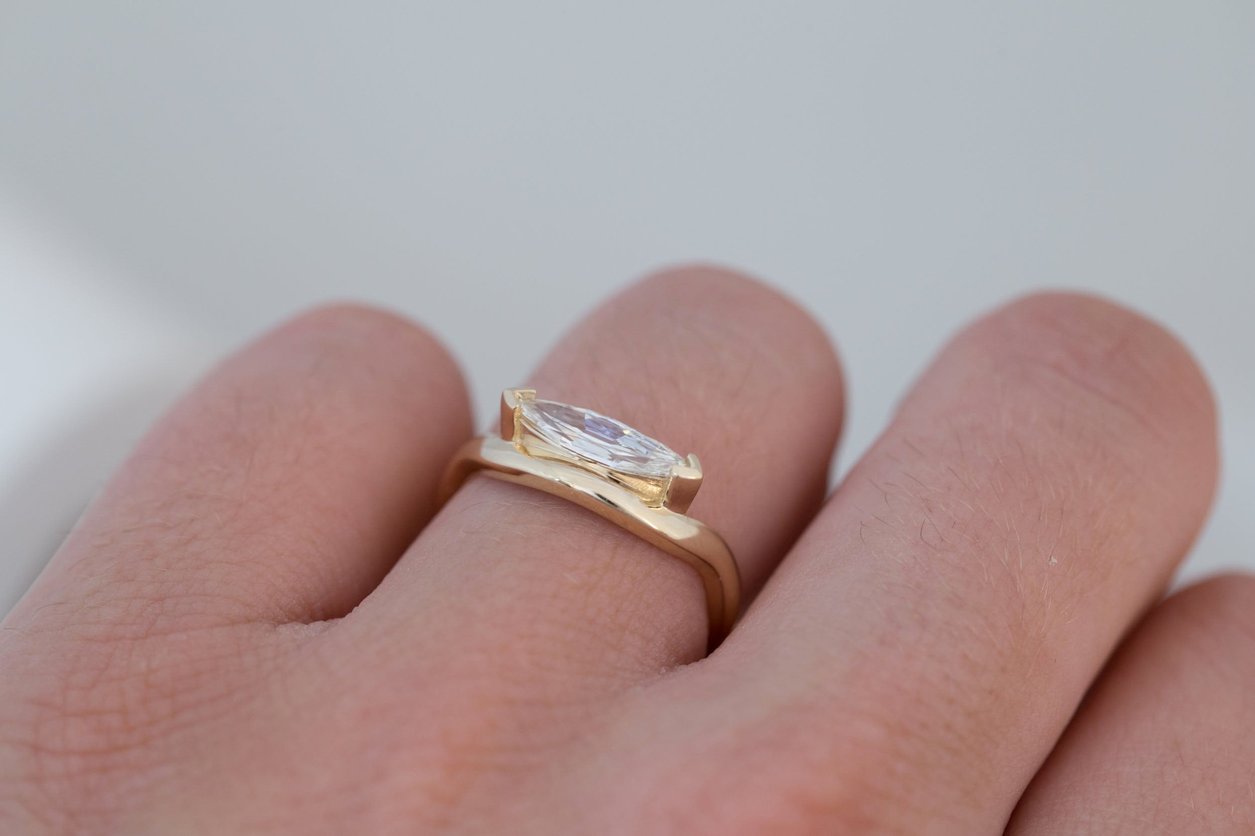 Rhodes Ring | Marquise Diamond Solitaire + Curved Band Engagement Ring 0.70 ct | 14k Recycled Gold | One of a Kind