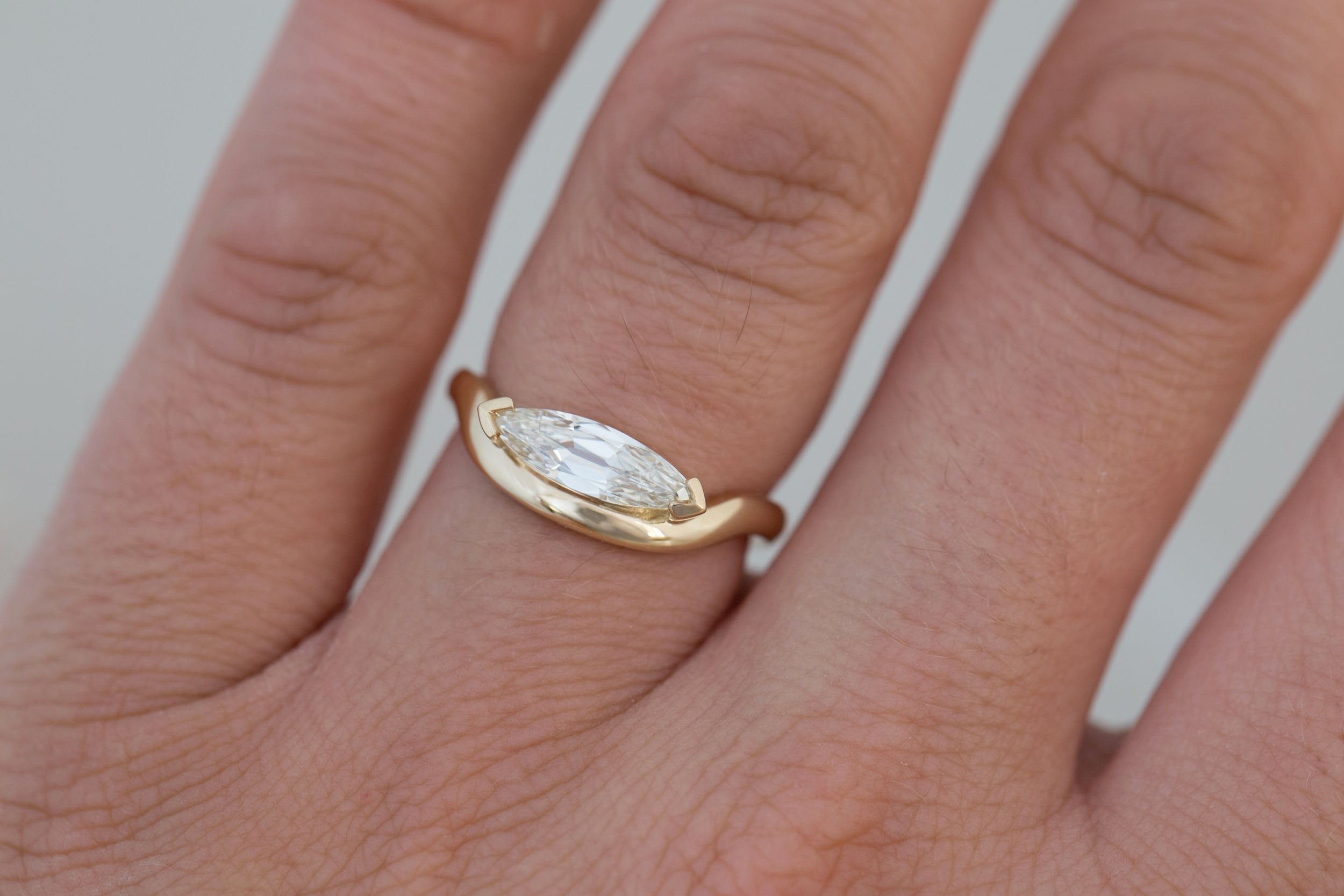 Rhodes Ring | Marquise Diamond Solitaire + Curved Band Engagement Ring 0.70 ct | 14k Recycled Gold | One of a Kind