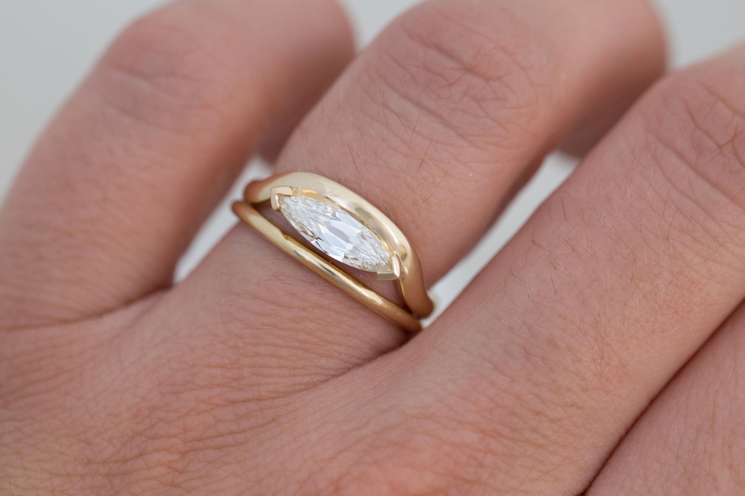 Rhodes Ring | Marquise Diamond Solitaire + Curved Band Engagement Ring 0.70 ct | 14k Recycled Gold | One of a Kind