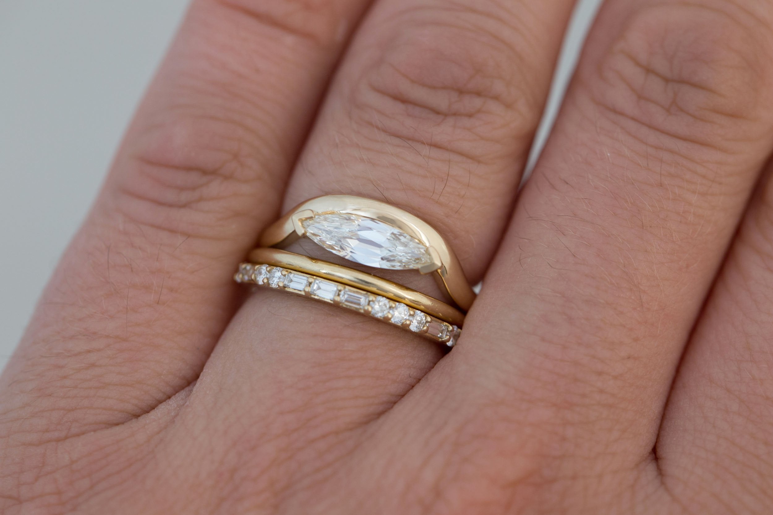 Rhodes Ring | Marquise Diamond Solitaire + Curved Band Engagement Ring 0.70 ct | 14k Recycled Gold | One of a Kind