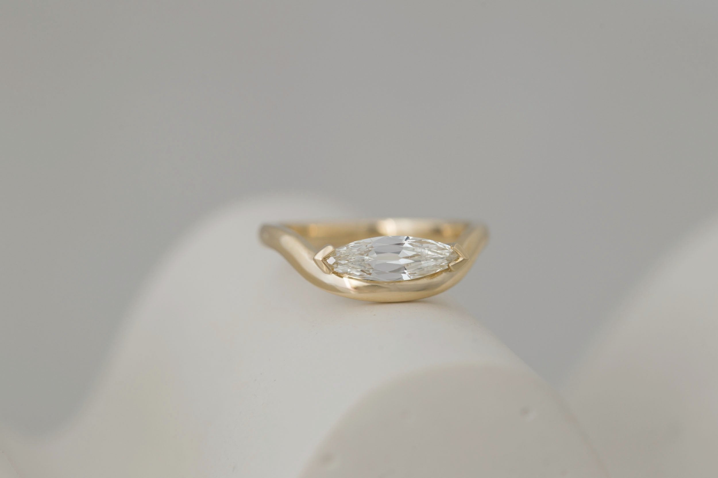 Rhodes Ring | Marquise Diamond Solitaire + Curved Band Engagement Ring 0.70 ct | 14k Recycled Gold | One of a Kind