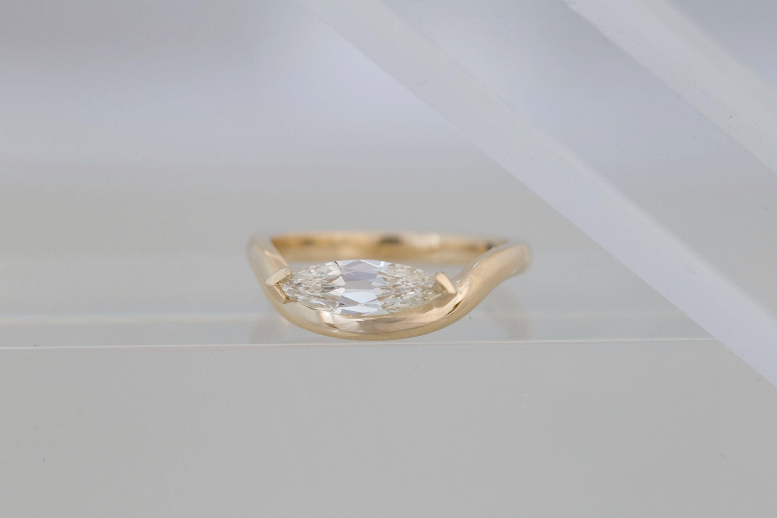 Rhodes Ring | Marquise Diamond Solitaire + Curved Band Engagement Ring 0.70 ct | 14k Recycled Gold | One of a Kind