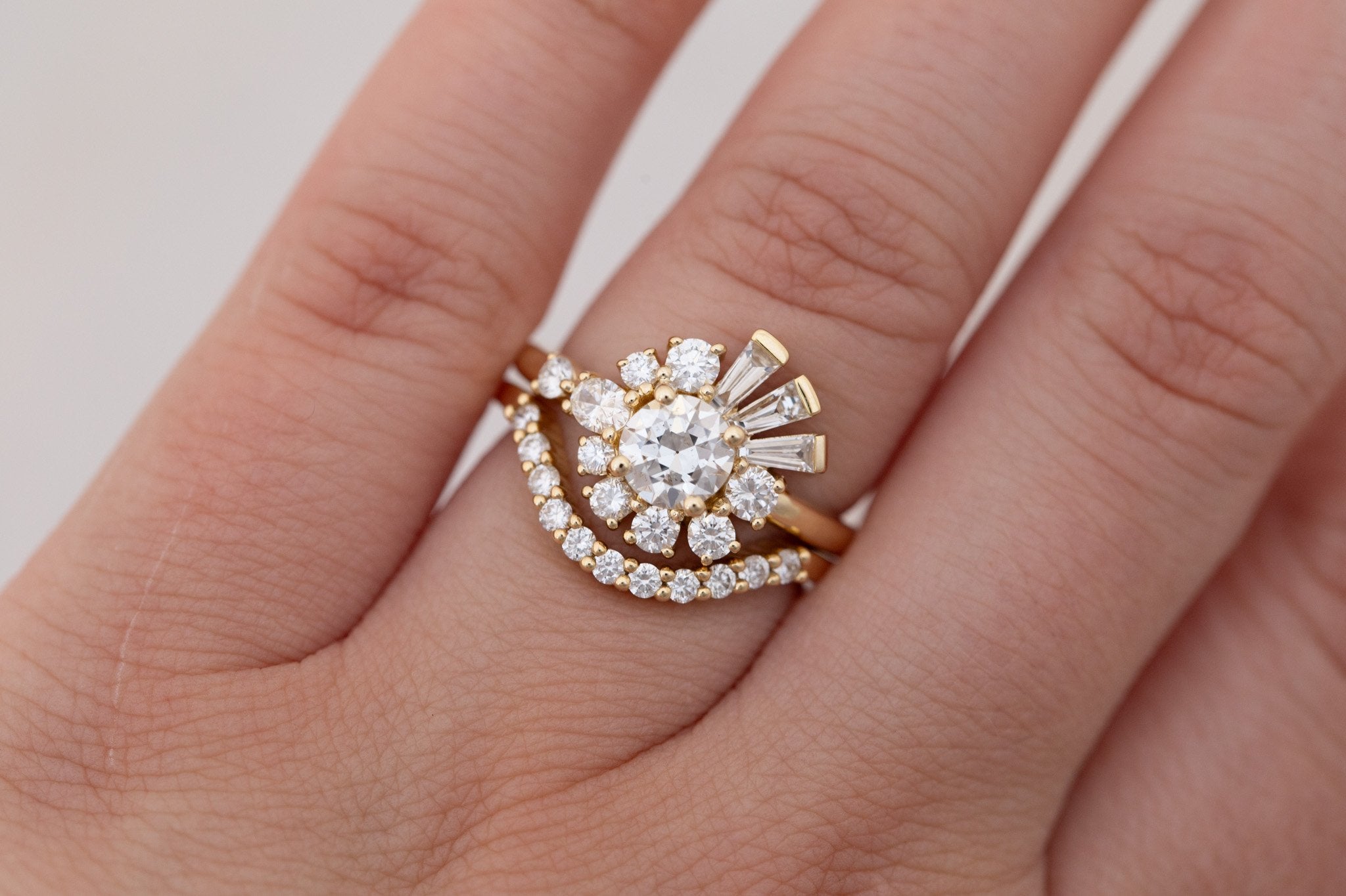Nerine Ring | Old European Cut Diamond + Diamond Cluster Engagement Ring 0.70 ct | 14k Recycled Gold
