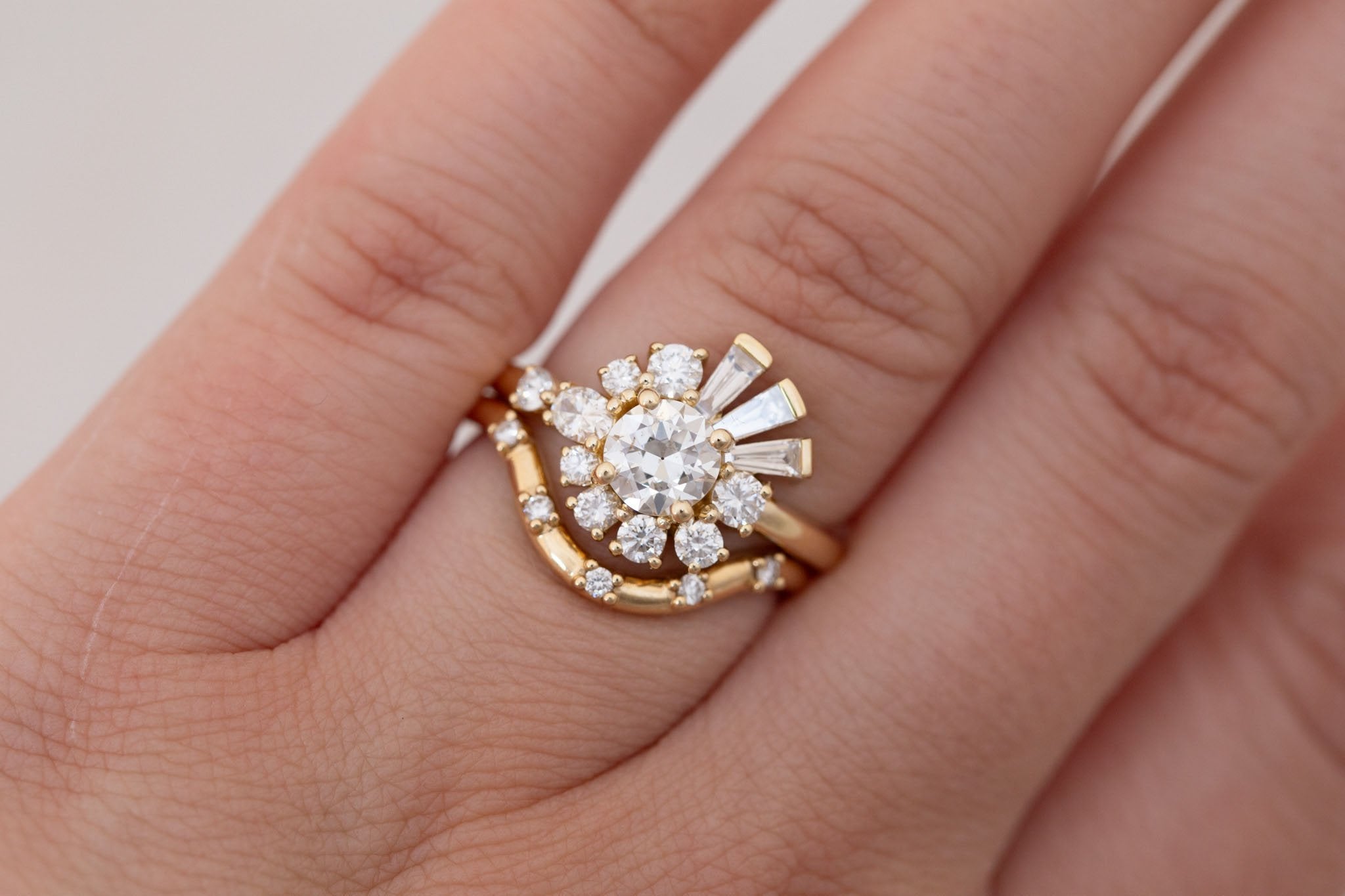 Nerine Ring | Old European Cut Diamond + Diamond Cluster Engagement Ring 0.70 ct | 14k Recycled Gold