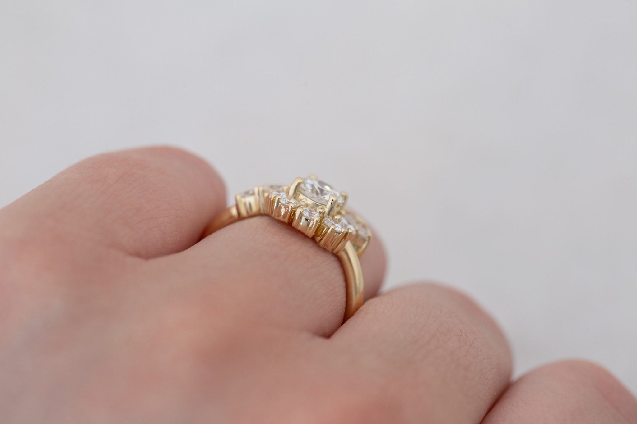 Nerine Ring | Old European Cut Diamond + Diamond Cluster Engagement Ring 0.70 ct | 14k Recycled Gold