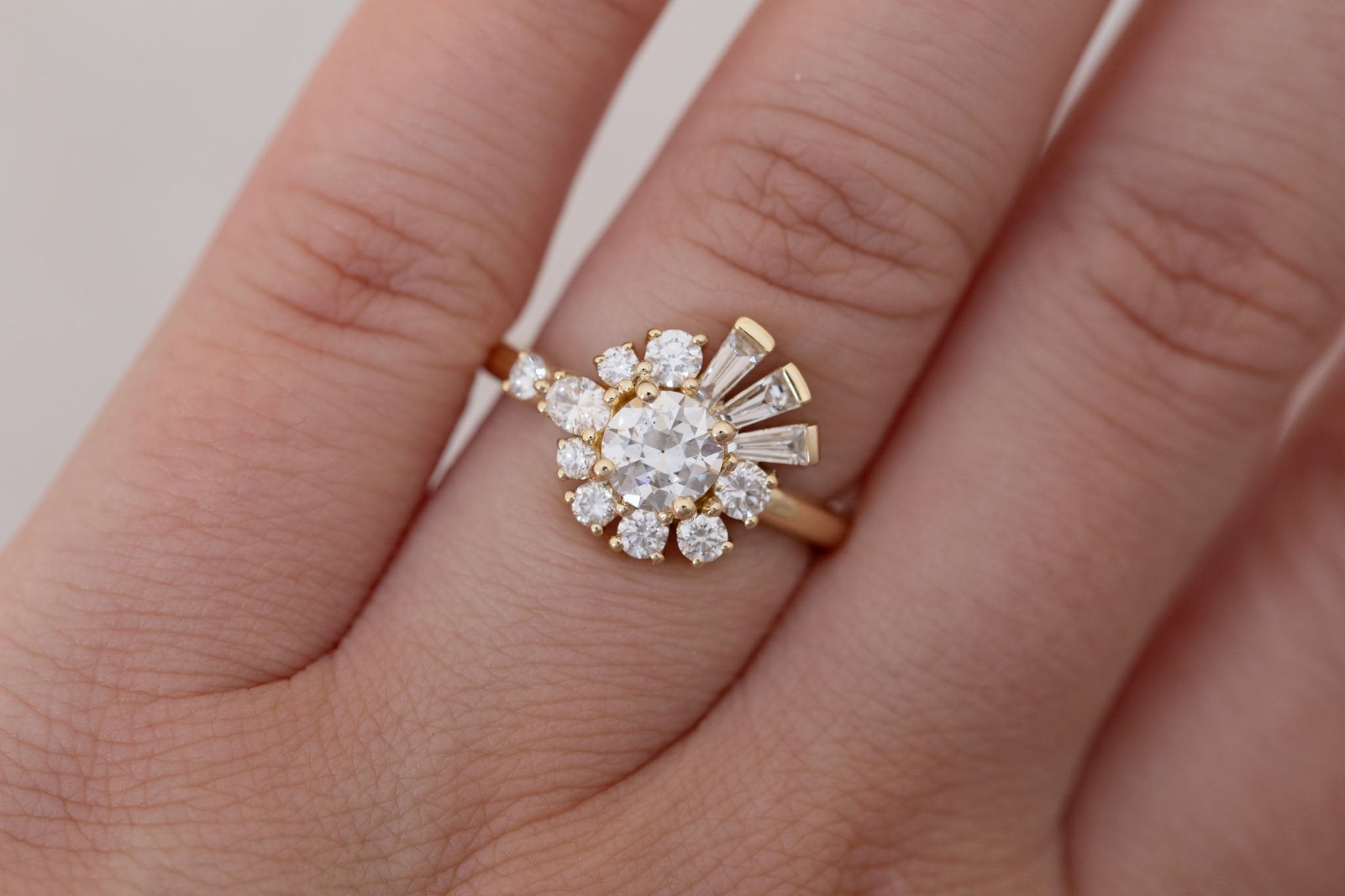 Nerine Ring | Old European Cut Diamond + Diamond Cluster Engagement Ring 0.70 ct | 14k Recycled Gold