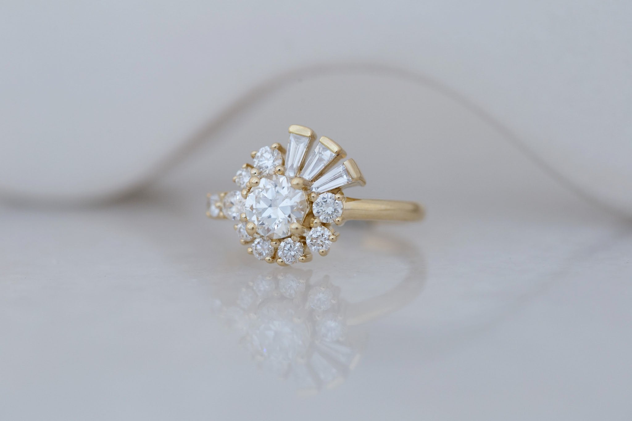 Nerine Ring | Old European Cut Diamond + Diamond Cluster Engagement Ring 0.70 ct | 14k Recycled Gold