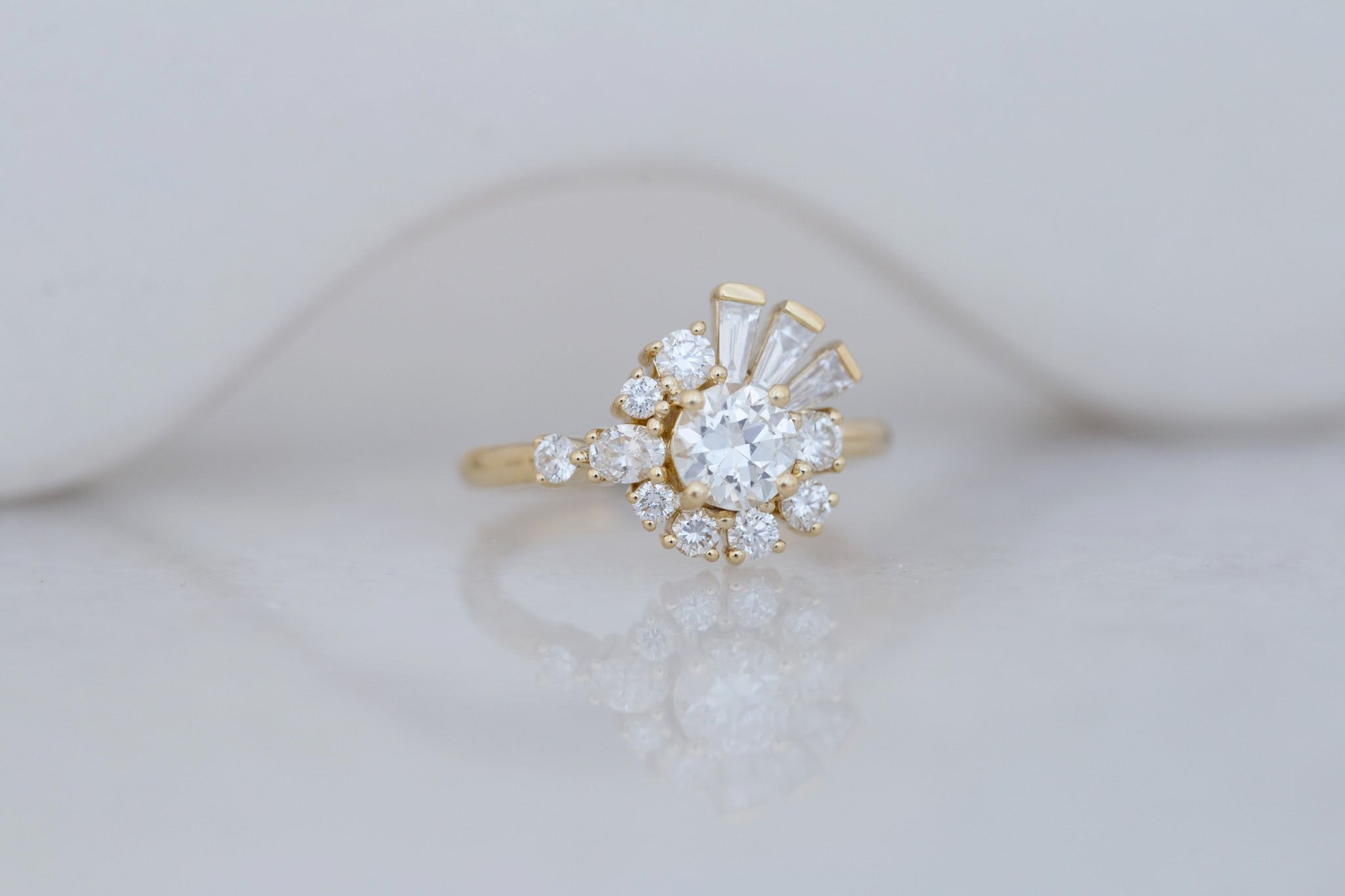 Nerine Ring | Old European Cut Diamond + Diamond Cluster Engagement Ring 0.70 ct | 14k Recycled Gold