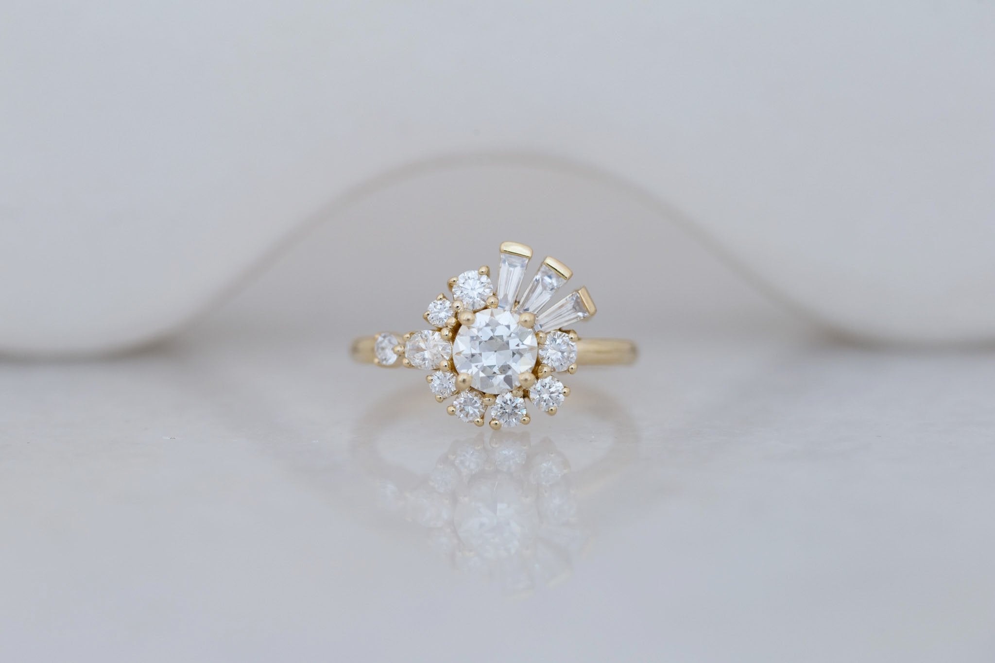 Nerine Ring | Old European Cut Diamond + Diamond Cluster Engagement Ring 0.70 ct | 14k Recycled Gold