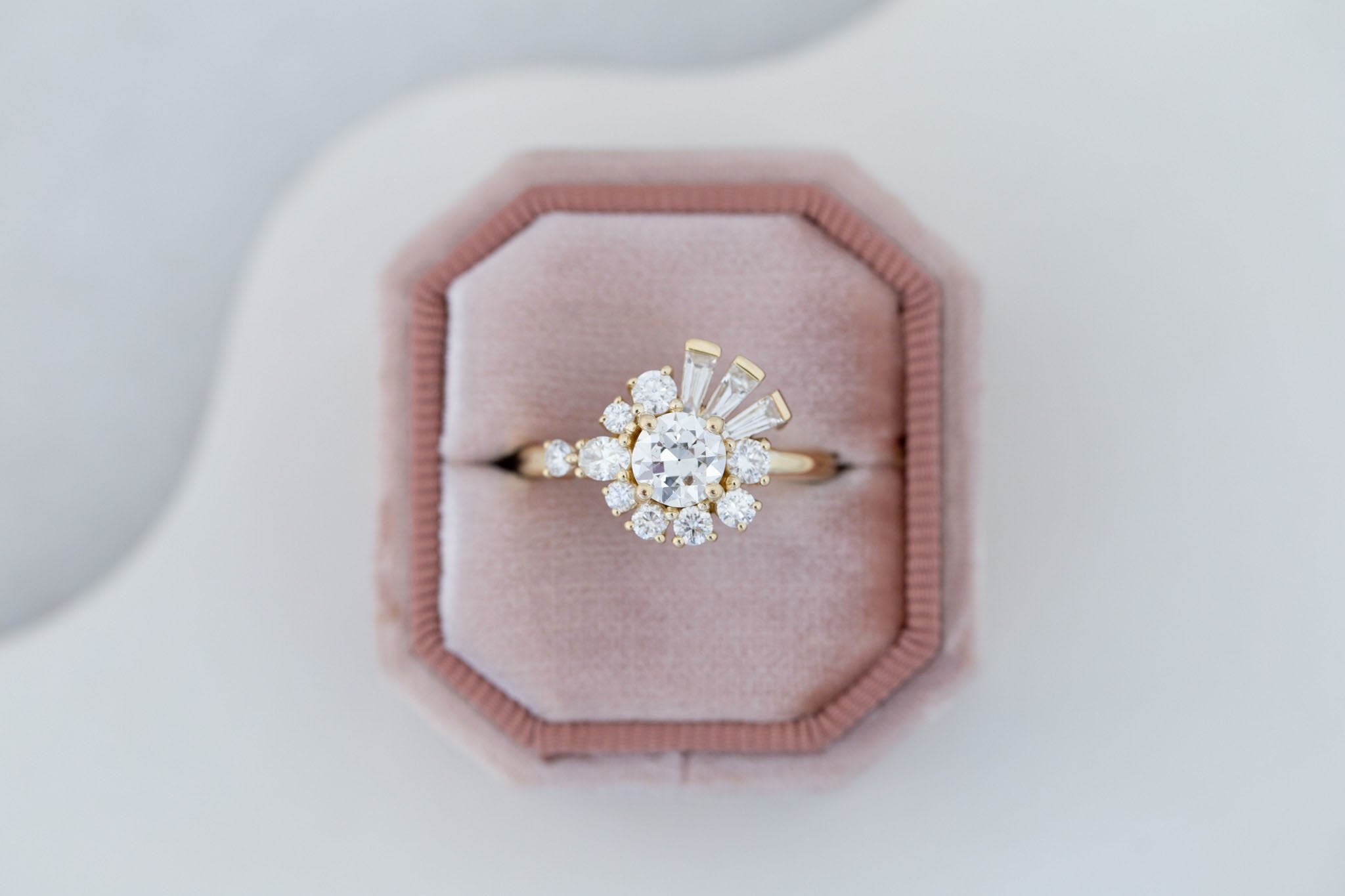 Nerine Ring | Old European Cut Diamond + Diamond Cluster Engagement Ring 0.70 ct | 14k Recycled Gold