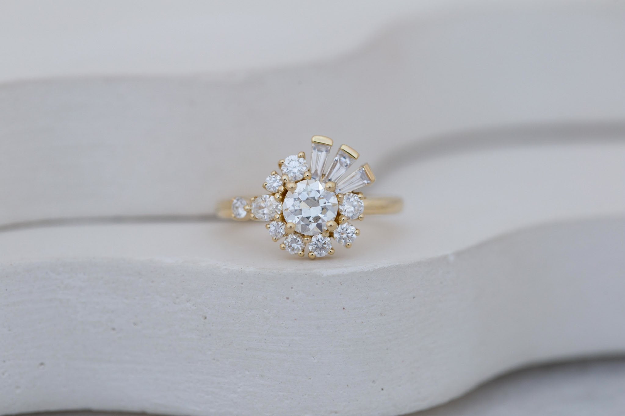 Nerine Ring | Old European Cut Diamond + Diamond Cluster Engagement Ring 0.70 ct | 14k Recycled Gold
