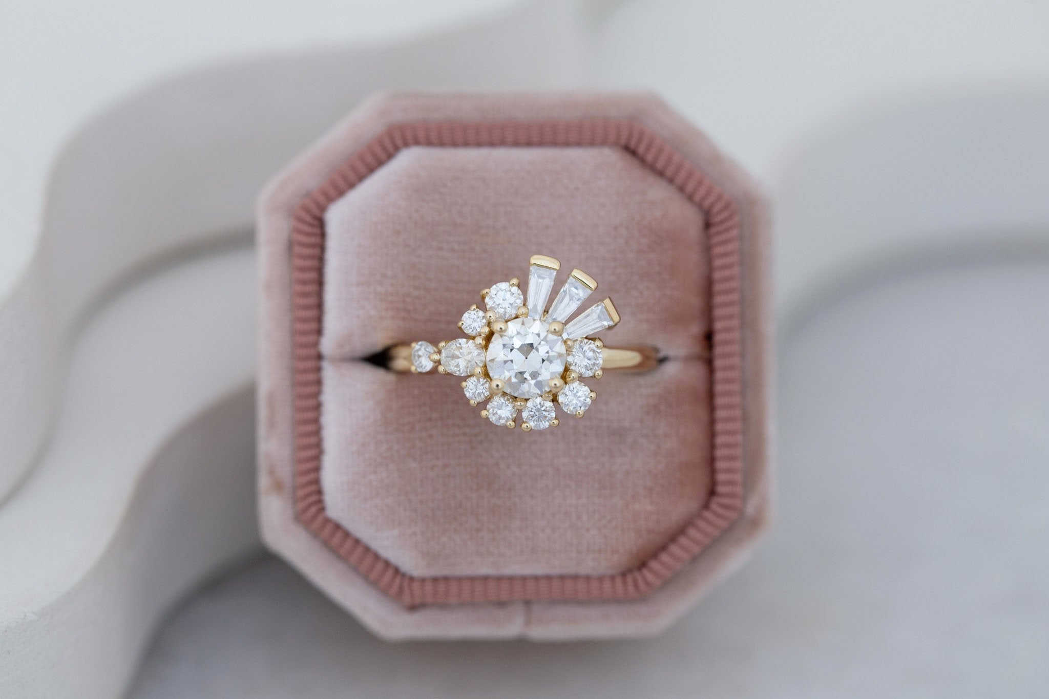 Nerine Ring | Old European Cut Diamond + Diamond Cluster Engagement Ring 0.70 ct | 14k Recycled Gold