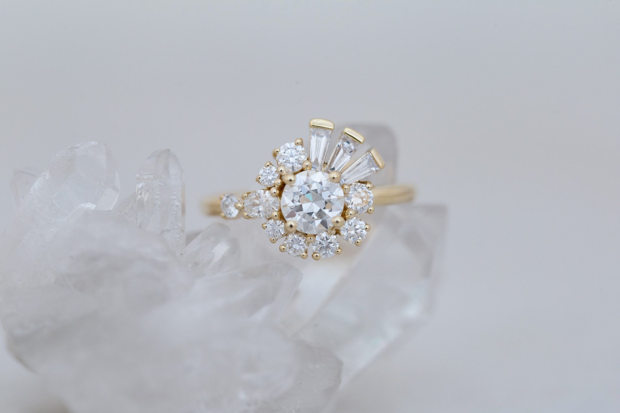 Nerine Ring | Old European Cut Diamond + Diamond Cluster Engagement Ring 0.70 ct | 14k Recycled Gold
