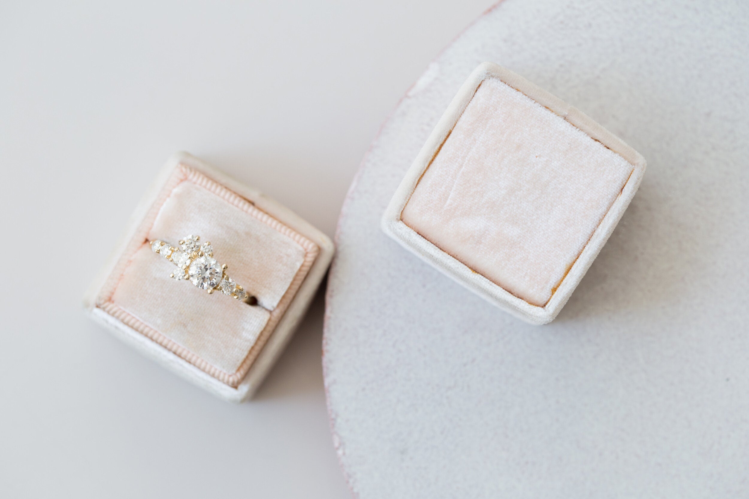 Ilia Ring | Round Brilliant Cut Diamond + Diamond Cluster Engagement Ring 0.70 ct | 14k Recycled Gold