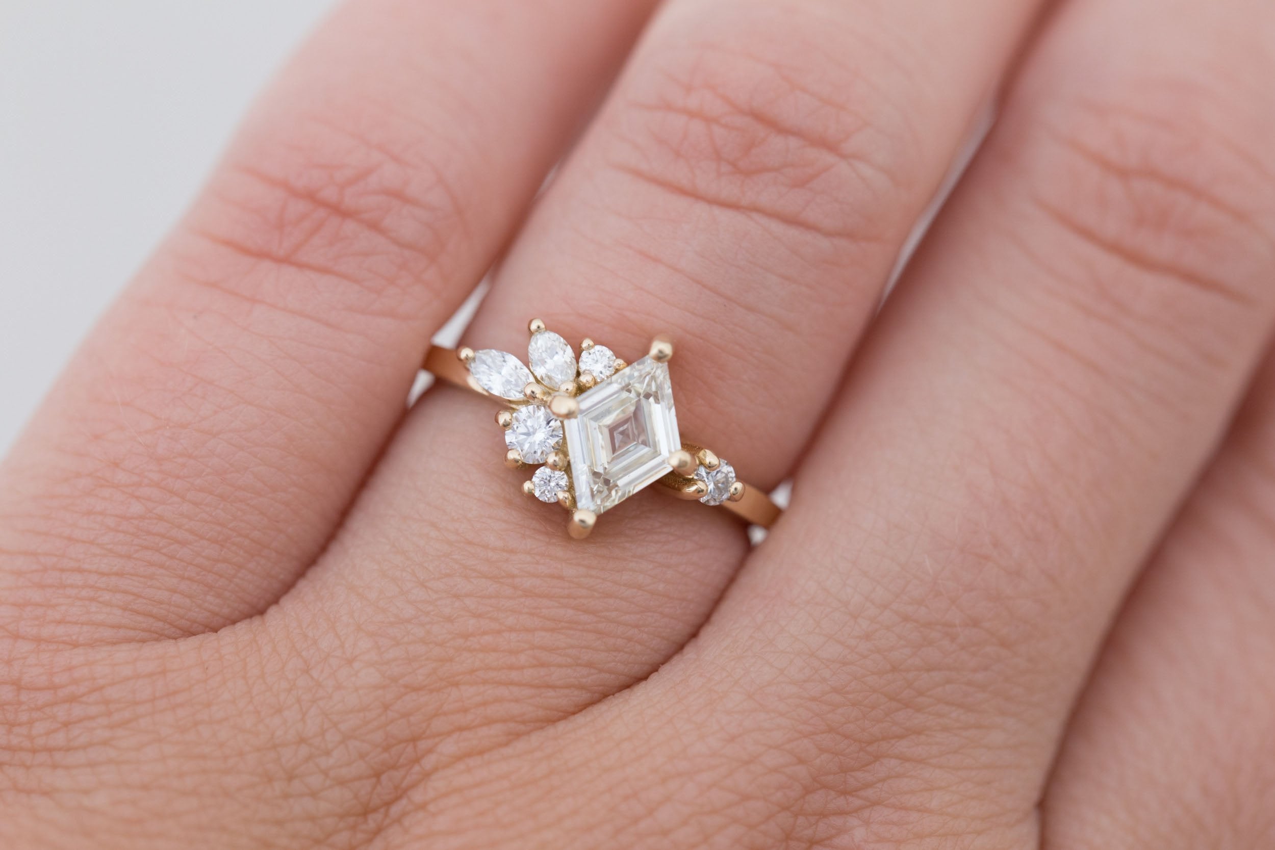 Alden Ring | Diamond Rhombus + Diamond Cluster Engagement Ring 0.71 ct | 14k Recycled Gold | One of a Kind