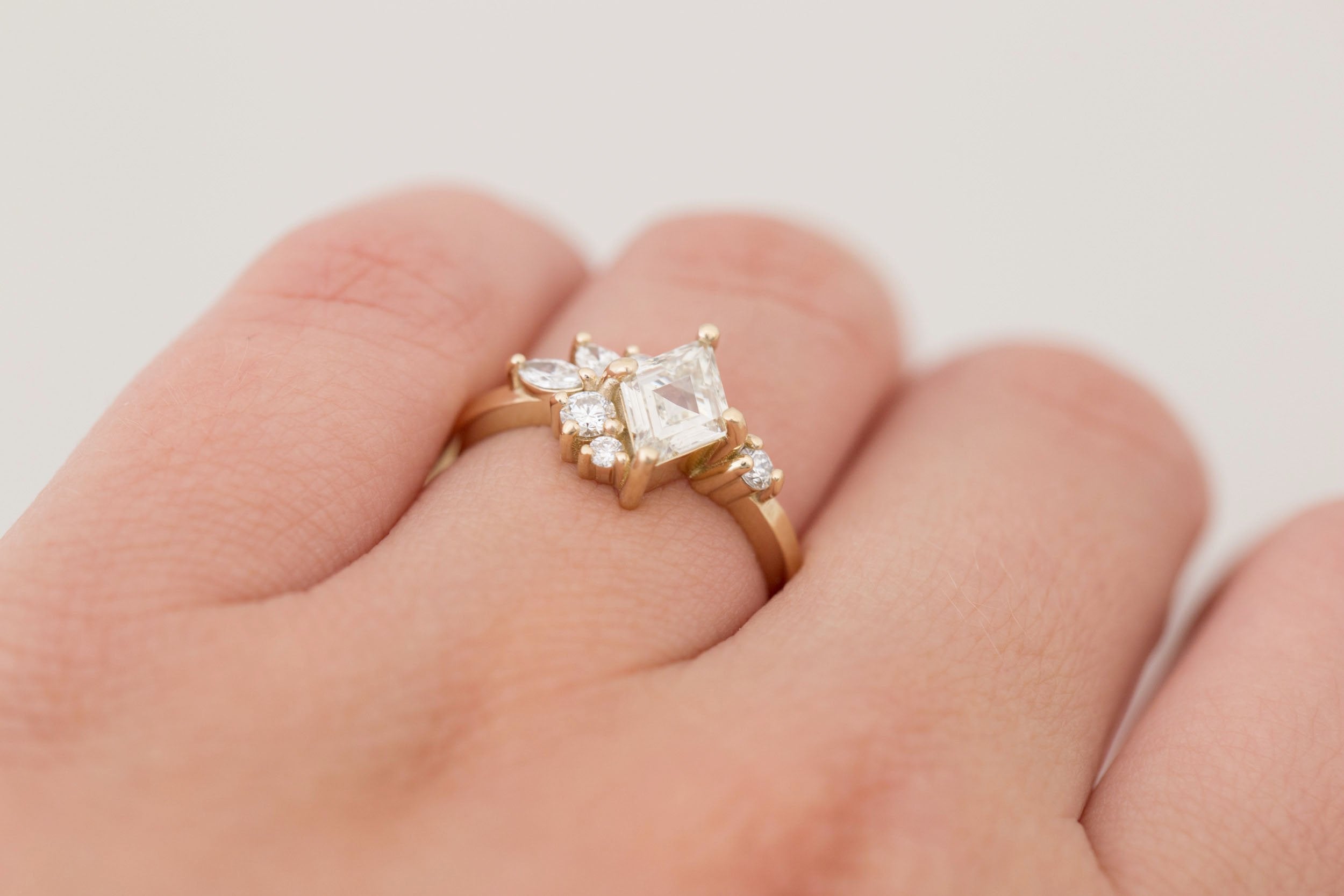Alden Ring | Diamond Rhombus + Diamond Cluster Engagement Ring 0.71 ct | 14k Recycled Gold | One of a Kind