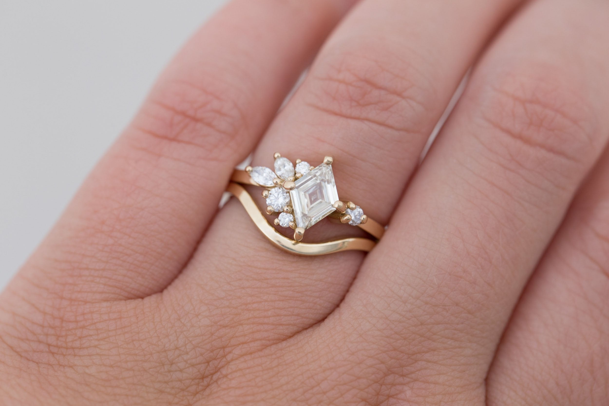 Alden Ring | Diamond Rhombus + Diamond Cluster Engagement Ring 0.71 ct | 14k Recycled Gold | One of a Kind