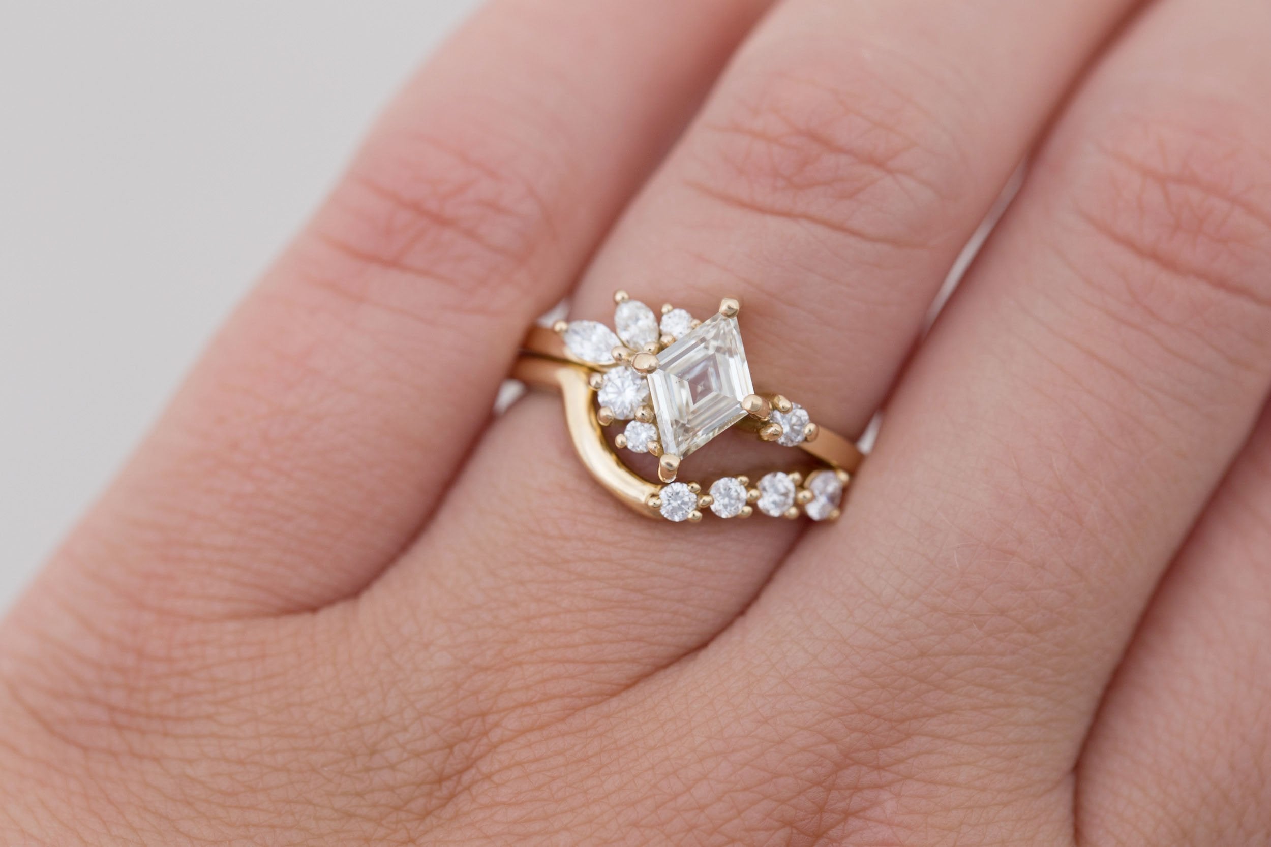 Alden Ring | Diamond Rhombus + Diamond Cluster Engagement Ring 0.71 ct | 14k Recycled Gold | One of a Kind