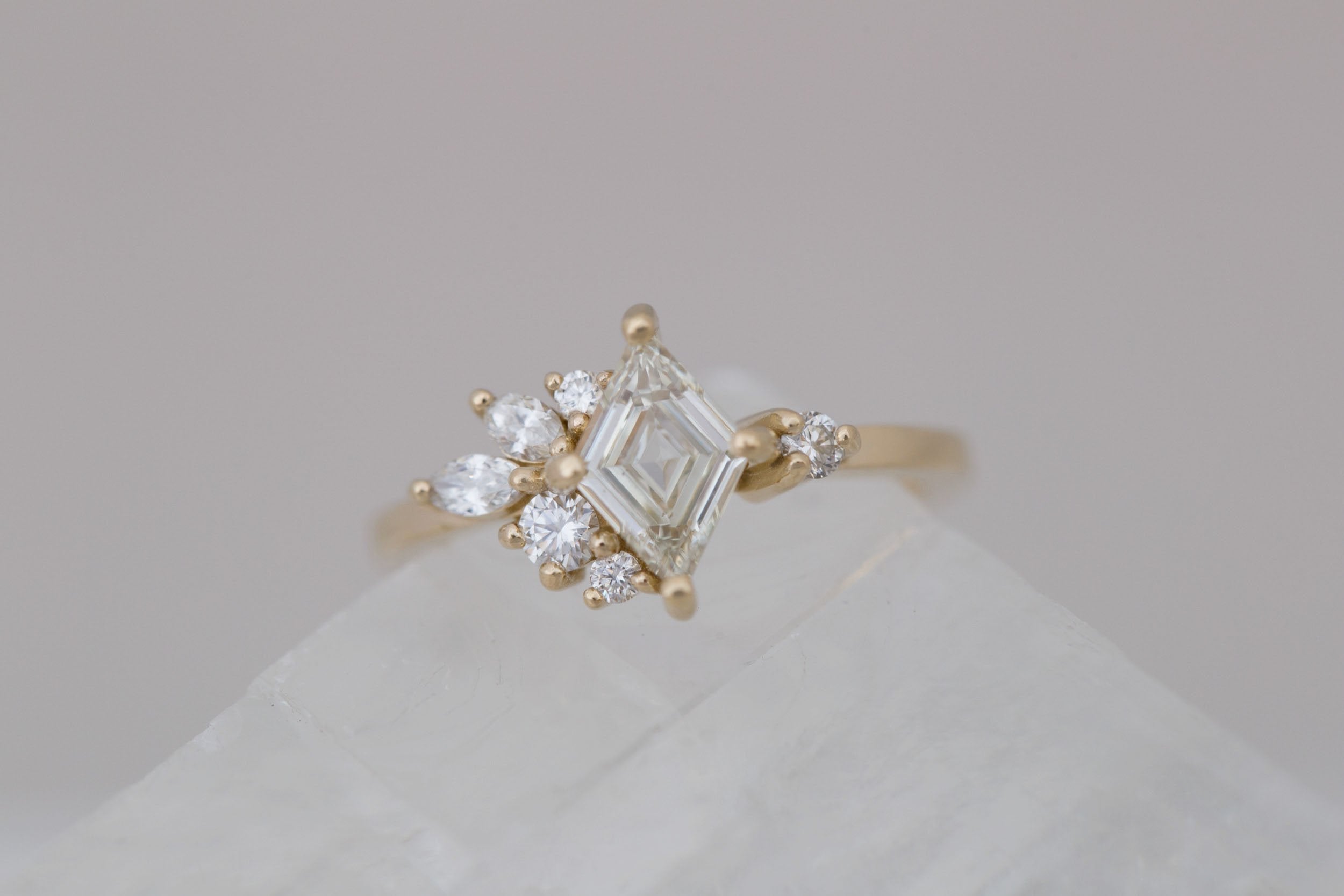 Alden Ring | Diamond Rhombus + Diamond Cluster Engagement Ring 0.71 ct | 14k Recycled Gold | One of a Kind