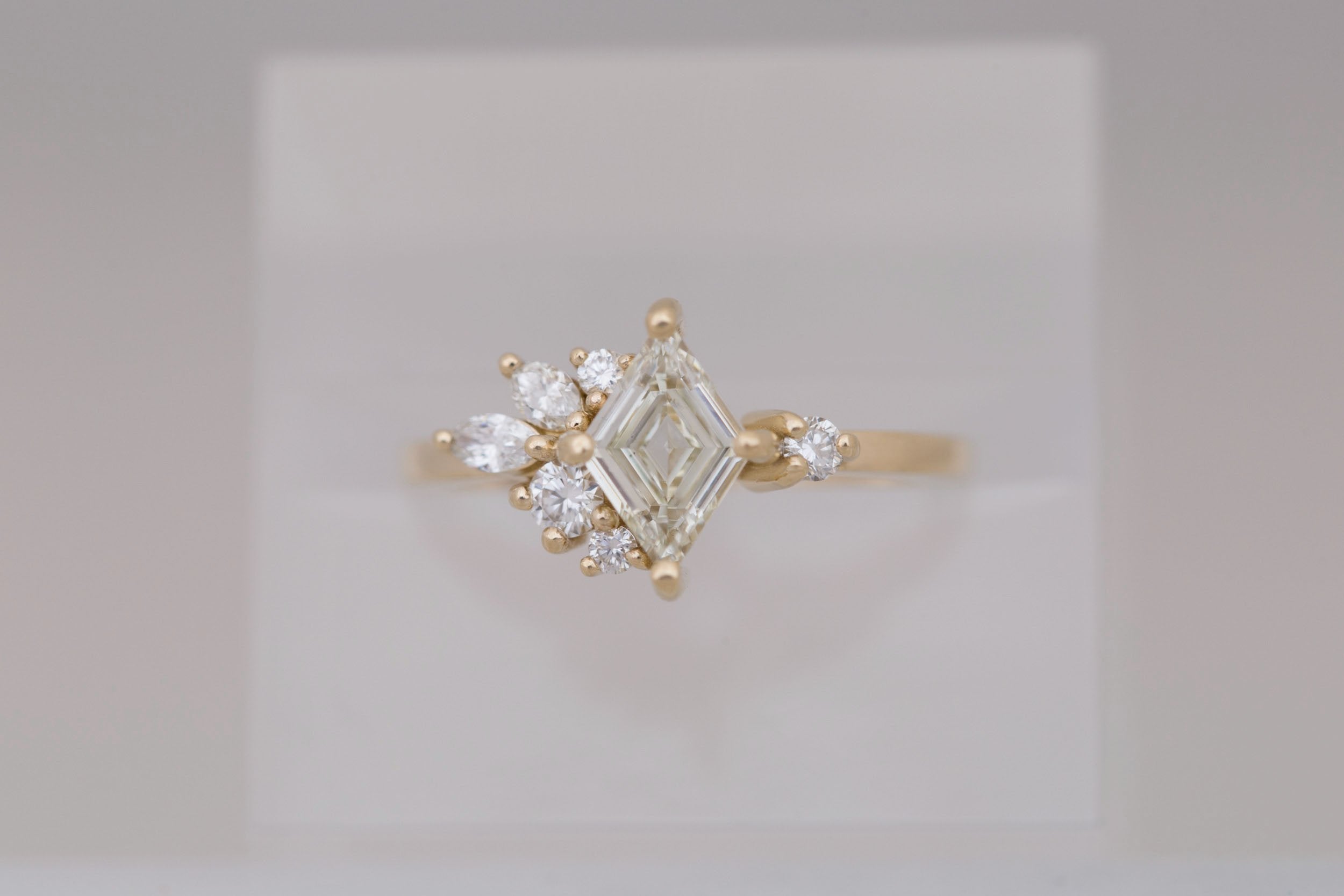 Alden Ring | Diamond Rhombus + Diamond Cluster Engagement Ring 0.71 ct | 14k Recycled Gold | One of a Kind