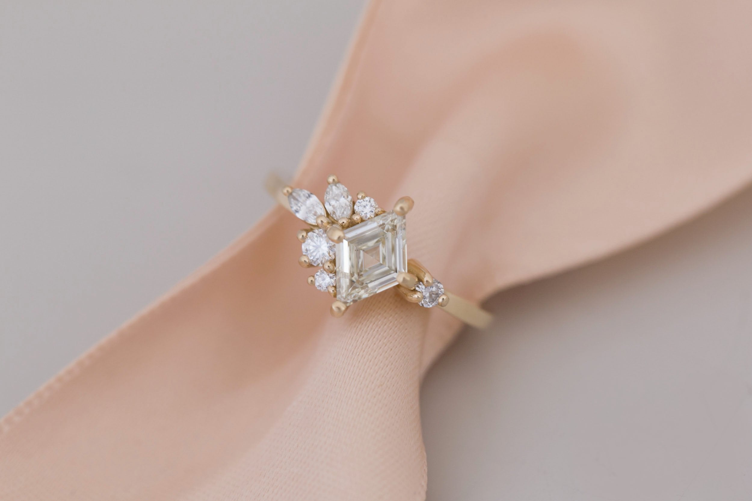 Alden Ring | Diamond Rhombus + Diamond Cluster Engagement Ring 0.71 ct | 14k Recycled Gold | One of a Kind