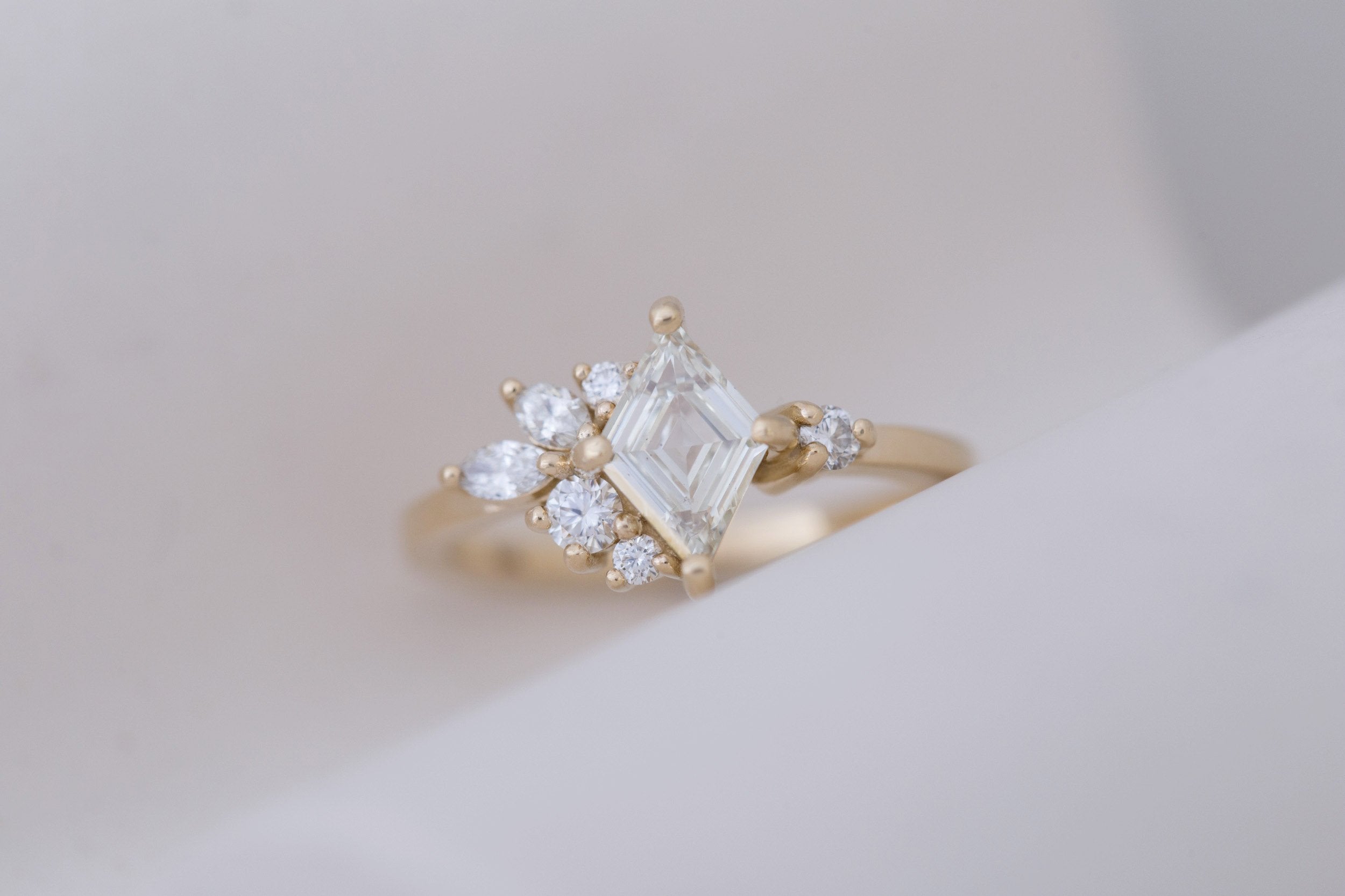 Alden Ring | Diamond Rhombus + Diamond Cluster Engagement Ring 0.71 ct | 14k Recycled Gold | One of a Kind