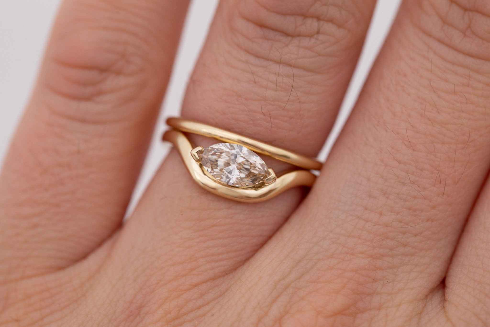 Rhodes Ring | Marquise Champagne Diamond Solitaire + Curved Band Engagement Ring 0.73 ct | 14k Recycled Gold | One of a Kind