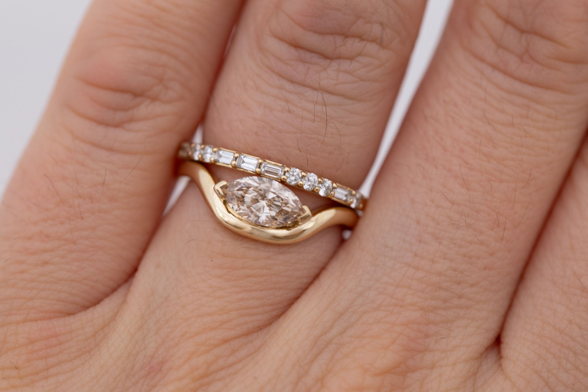 Rhodes Ring | Marquise Champagne Diamond Solitaire + Curved Band Engagement Ring 0.73 ct | 14k Recycled Gold | One of a Kind