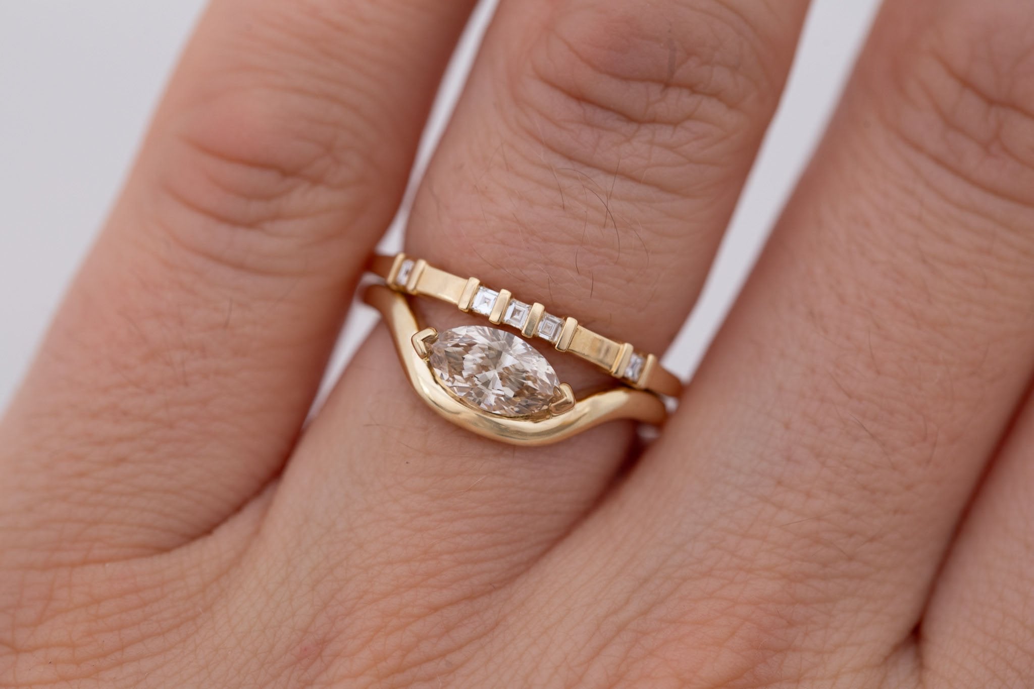 Rhodes Ring | Marquise Champagne Diamond Solitaire + Curved Band Engagement Ring 0.73 ct | 14k Recycled Gold | One of a Kind