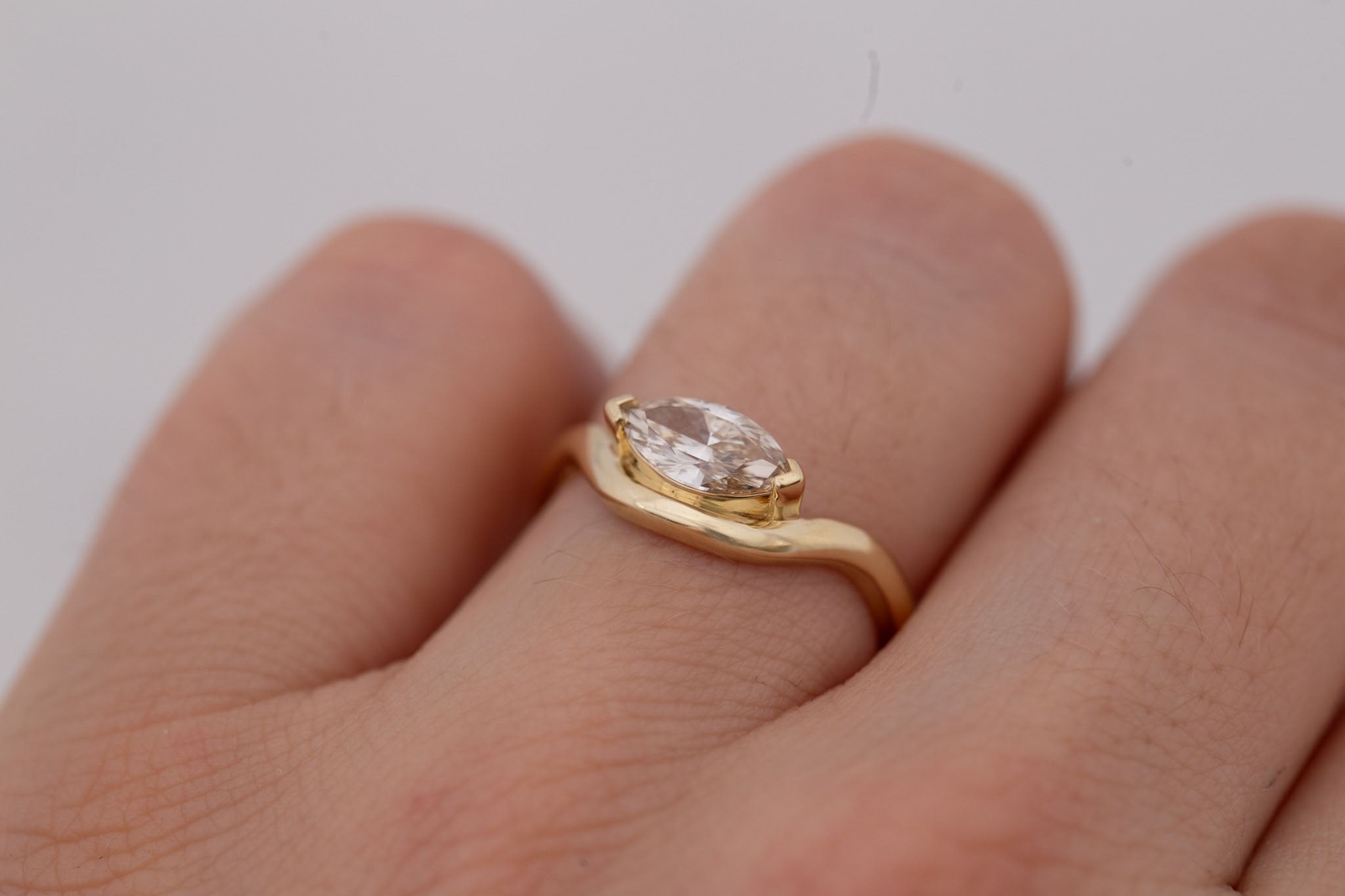 Rhodes Ring | Marquise Champagne Diamond Solitaire + Curved Band Engagement Ring 0.73 ct | 14k Recycled Gold | One of a Kind