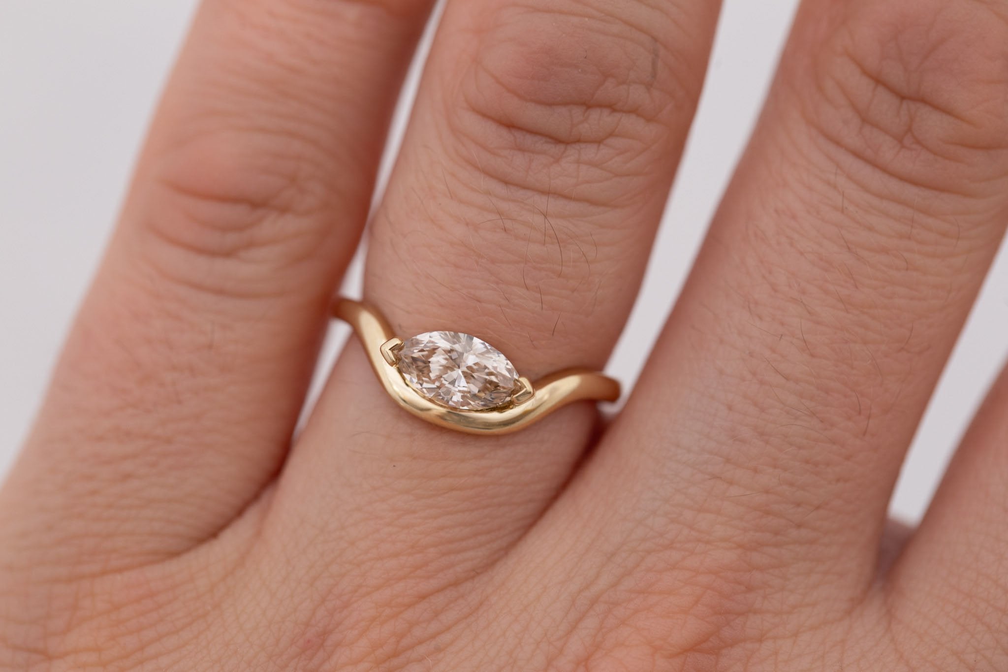 Rhodes Ring | Marquise Champagne Diamond Solitaire + Curved Band Engagement Ring 0.73 ct | 14k Recycled Gold | One of a Kind