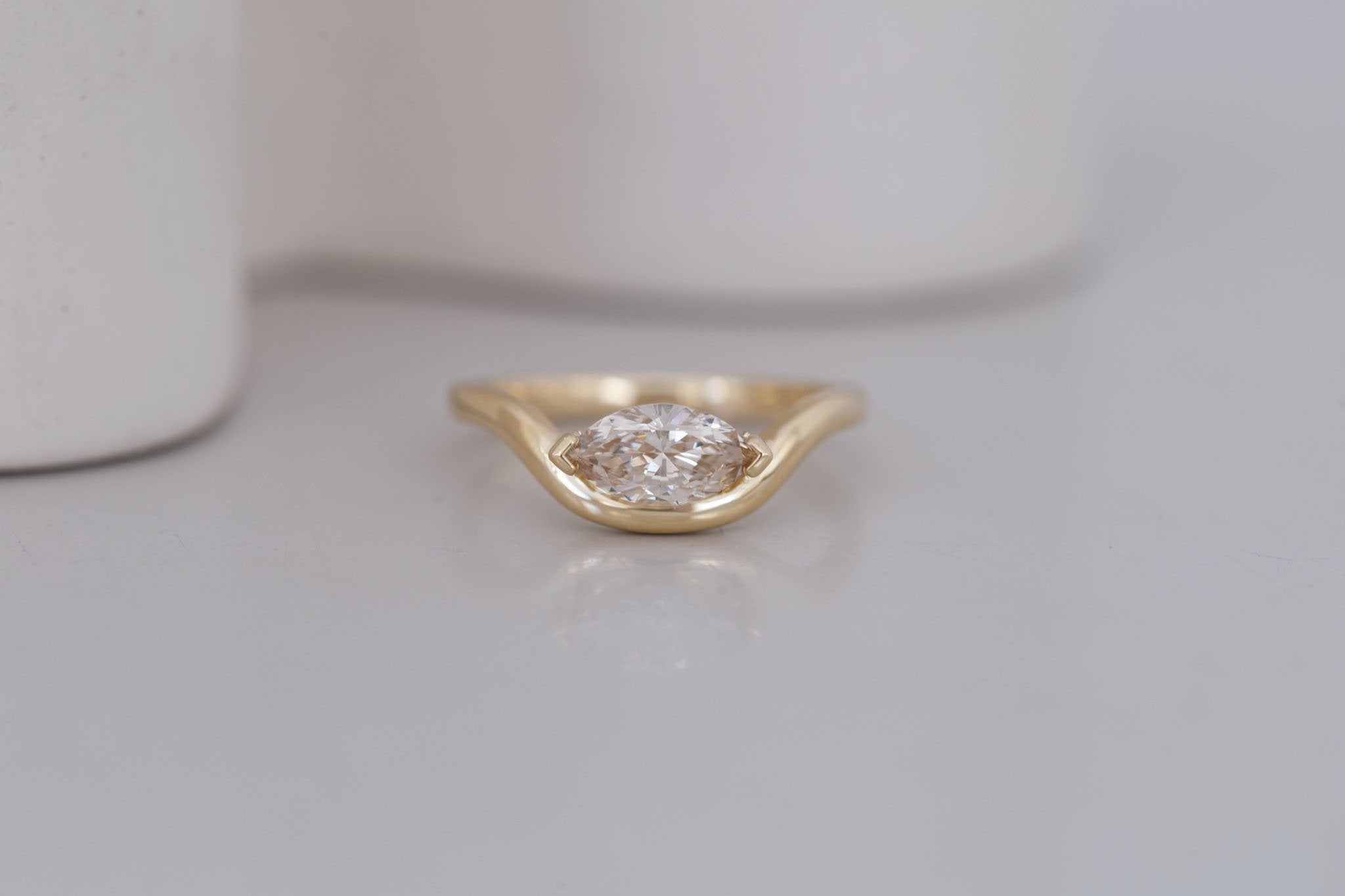 Rhodes Ring | Marquise Champagne Diamond Solitaire + Curved Band Engagement Ring 0.73 ct | 14k Recycled Gold | One of a Kind