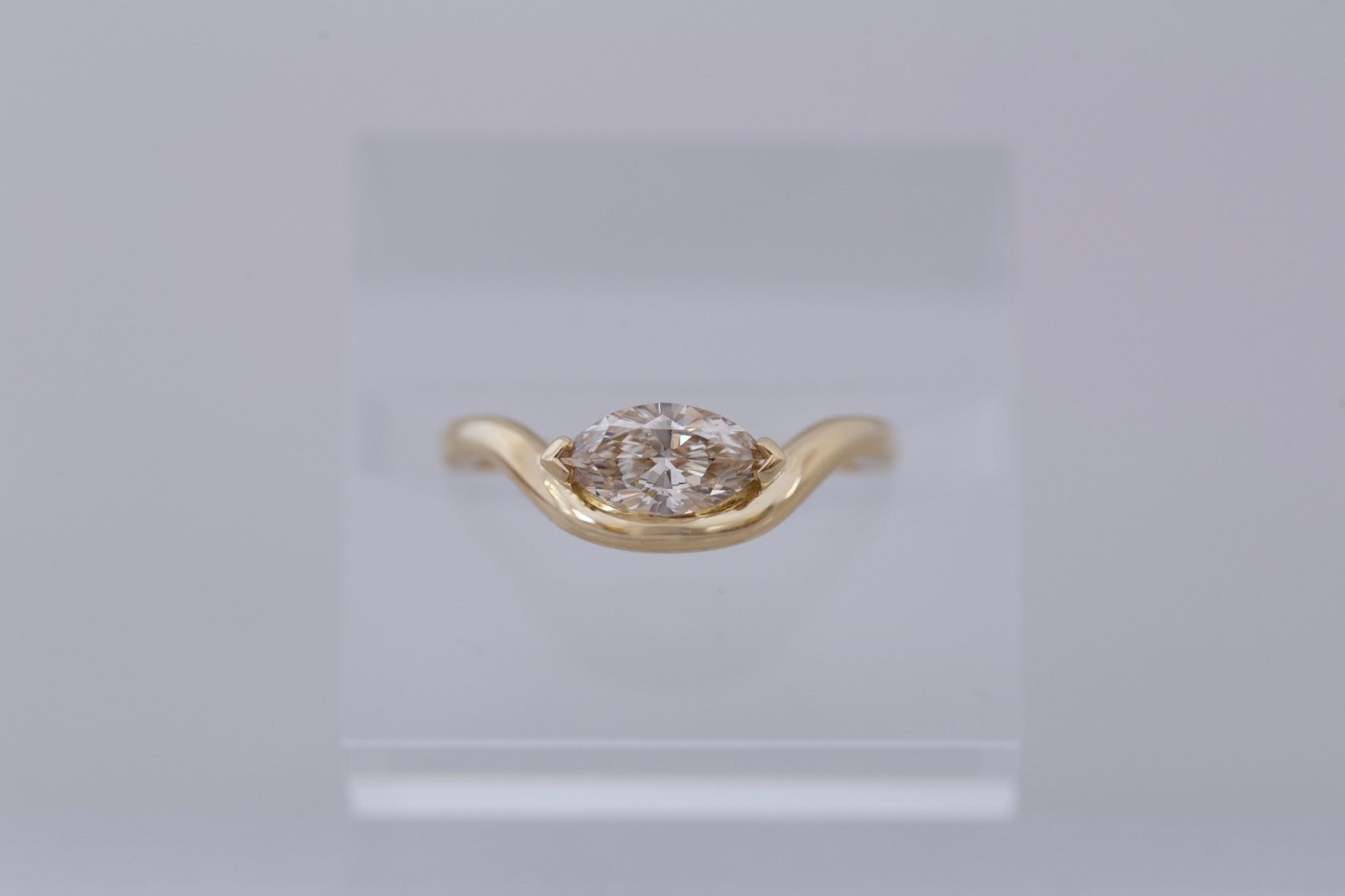 Rhodes Ring | Marquise Champagne Diamond Solitaire + Curved Band Engagement Ring 0.73 ct | 14k Recycled Gold | One of a Kind