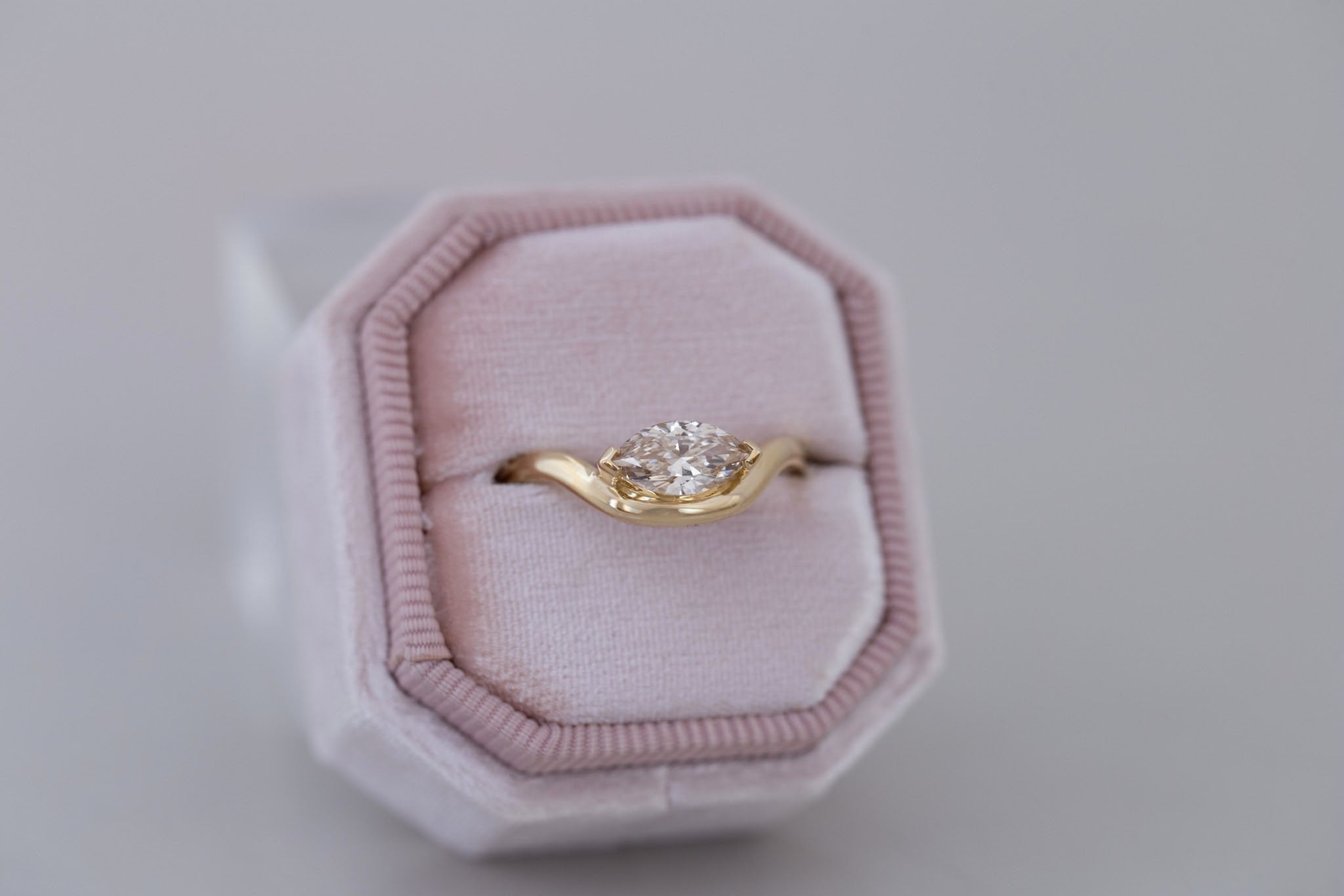 Rhodes Ring | Marquise Champagne Diamond Solitaire + Curved Band Engagement Ring 0.73 ct | 14k Recycled Gold | One of a Kind