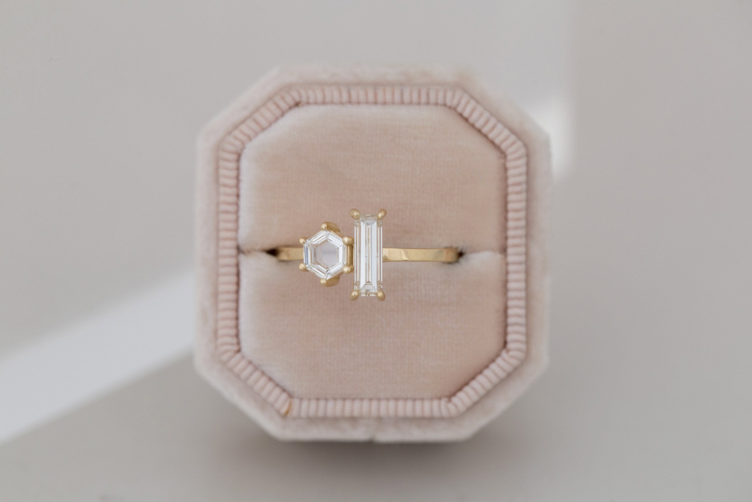 Liana Ring | Champagne Baguette Diamond + Hexagon Engagement Ring | 14k Recycled Gold | One of a Kind