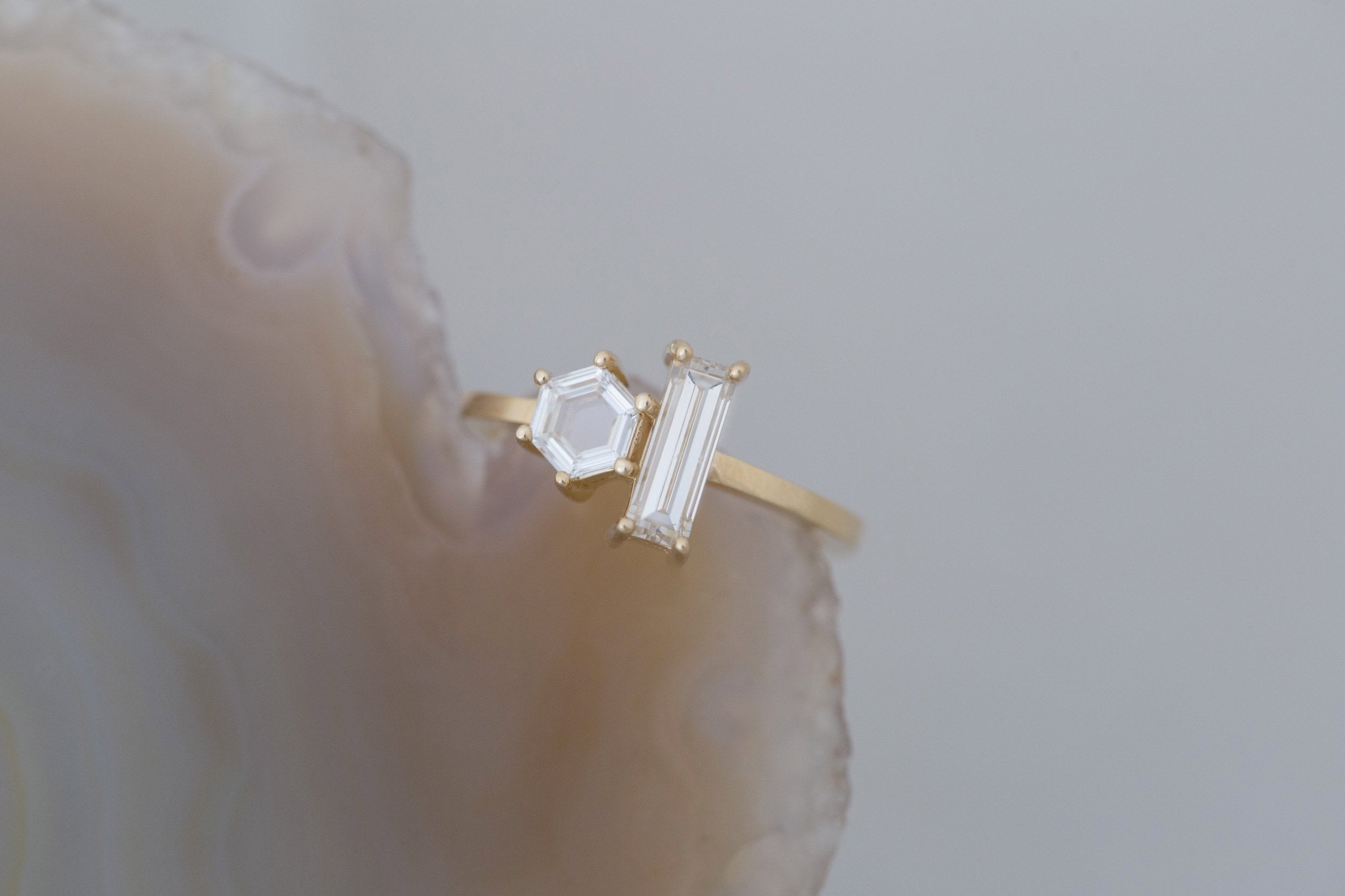 Liana Ring | Champagne Baguette Diamond + Hexagon Engagement Ring | 14k Recycled Gold | One of a Kind