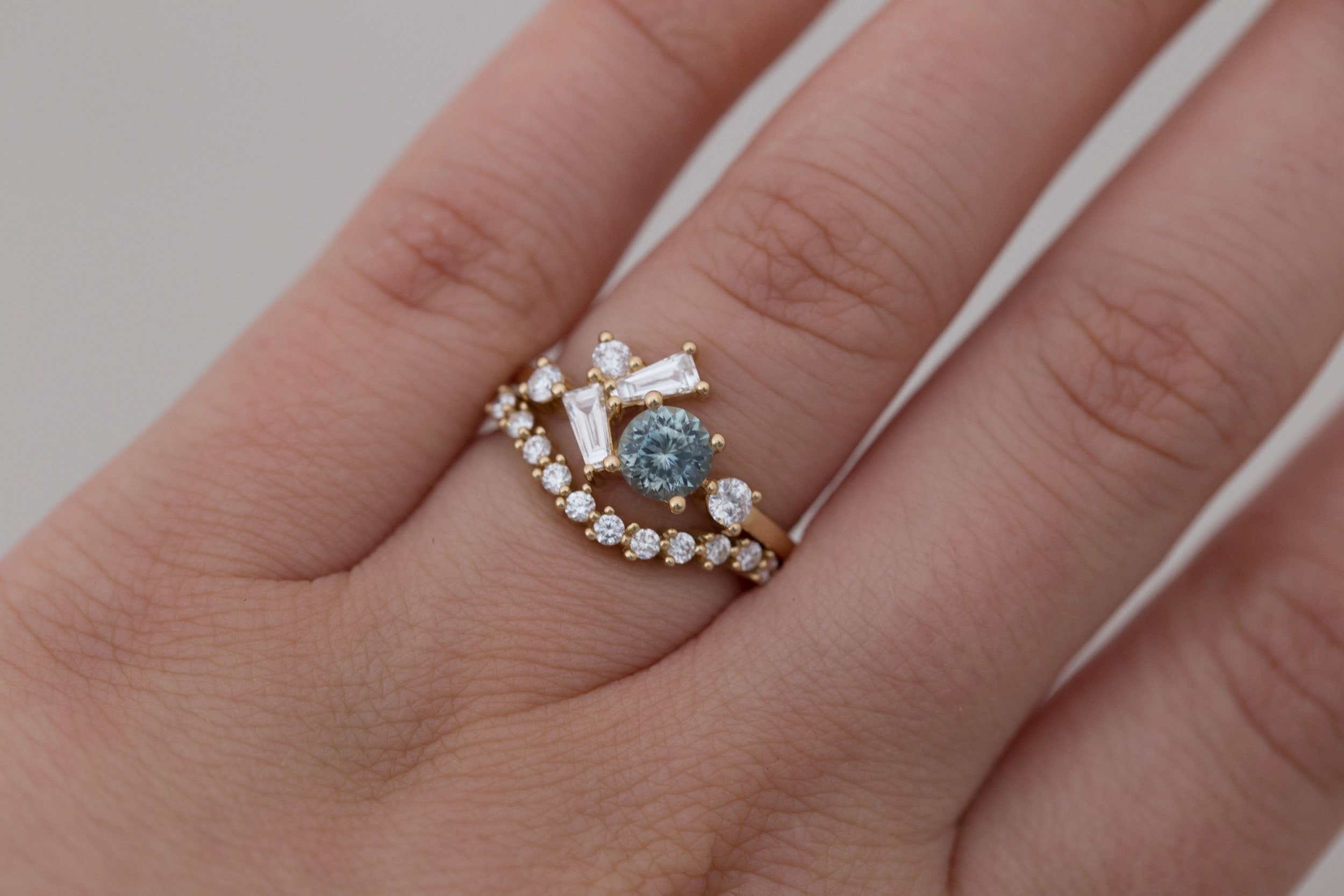 Rowan Ring | Mint Montana Sapphire + Diamond Cluster Engagement Ring 0.79 ct | 14k Recycled Gold | One of a Kind