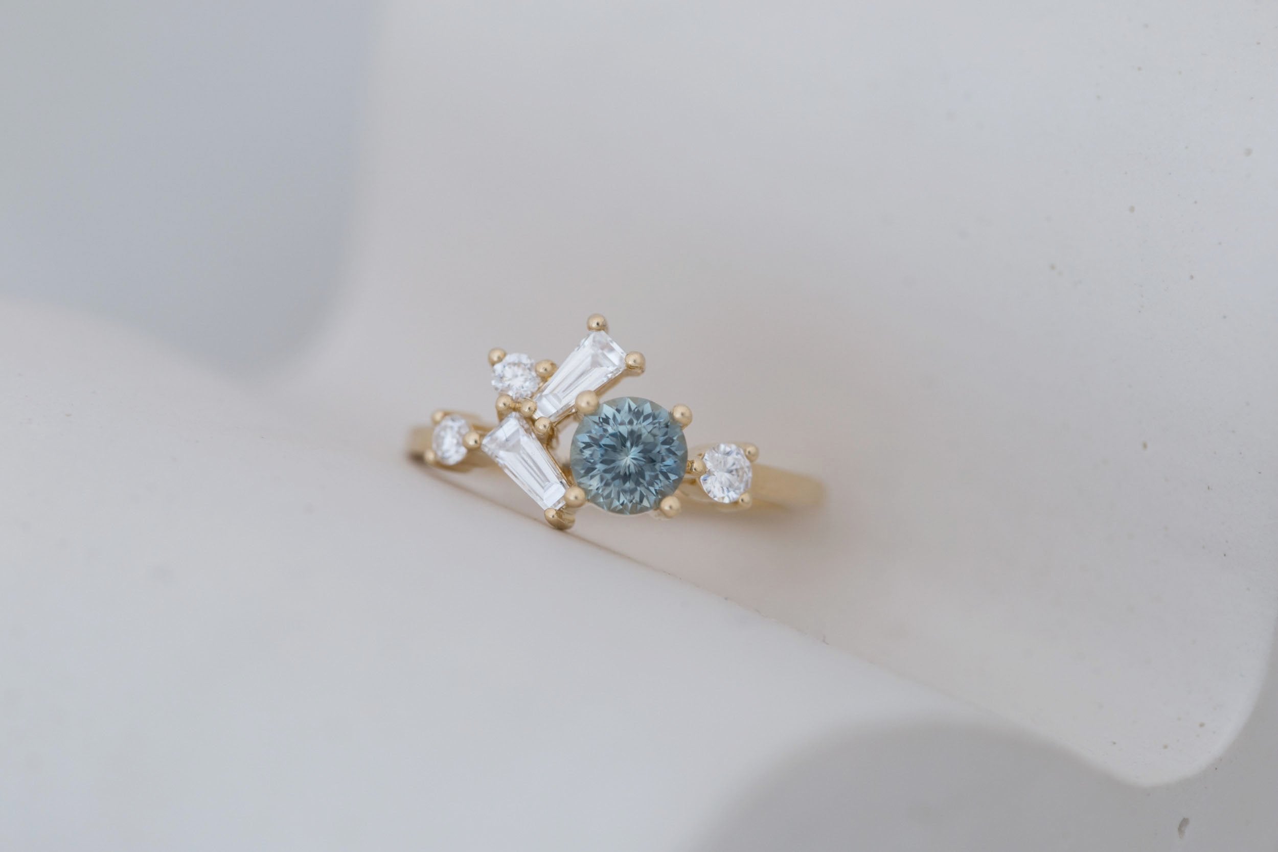 Rowan Ring | Mint Montana Sapphire + Diamond Cluster Engagement Ring 0.79 ct | 14k Recycled Gold | One of a Kind