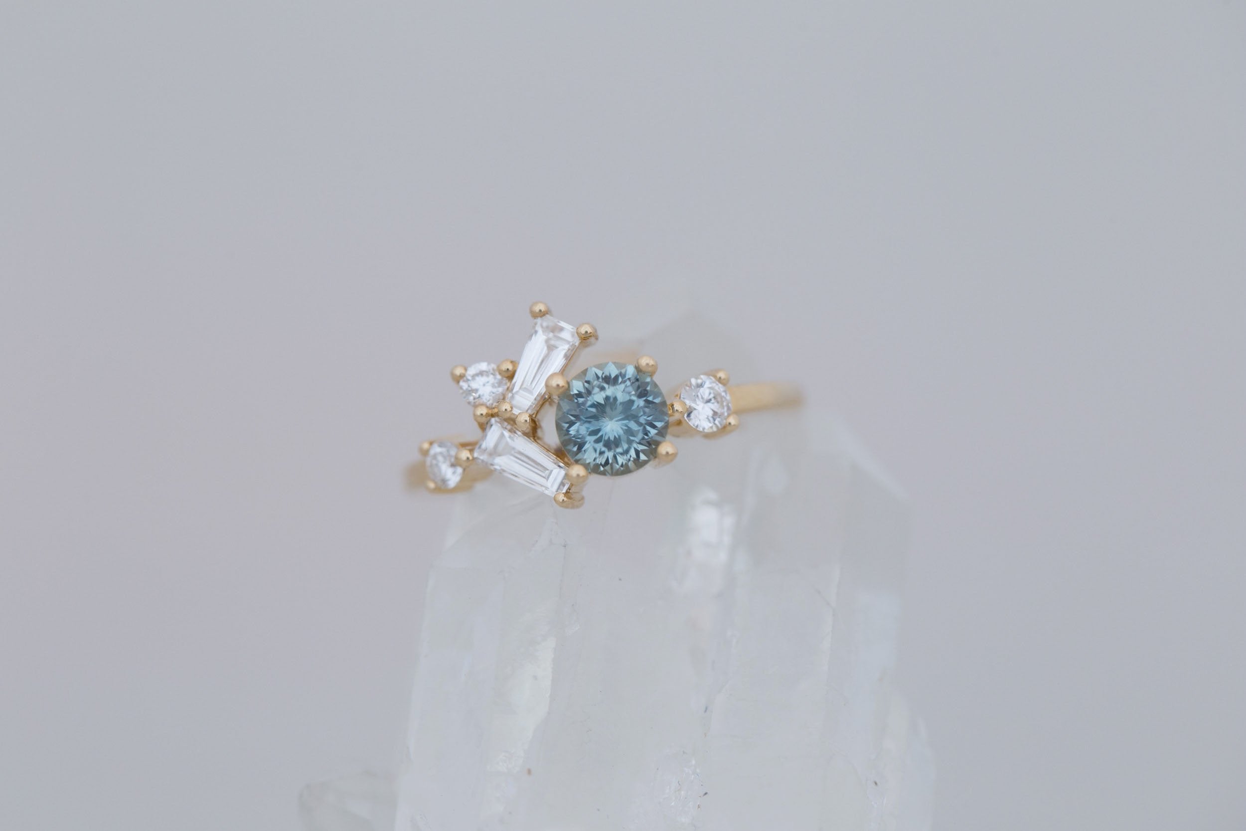 Rowan Ring | Mint Montana Sapphire + Diamond Cluster Engagement Ring 0.79 ct | 14k Recycled Gold | One of a Kind