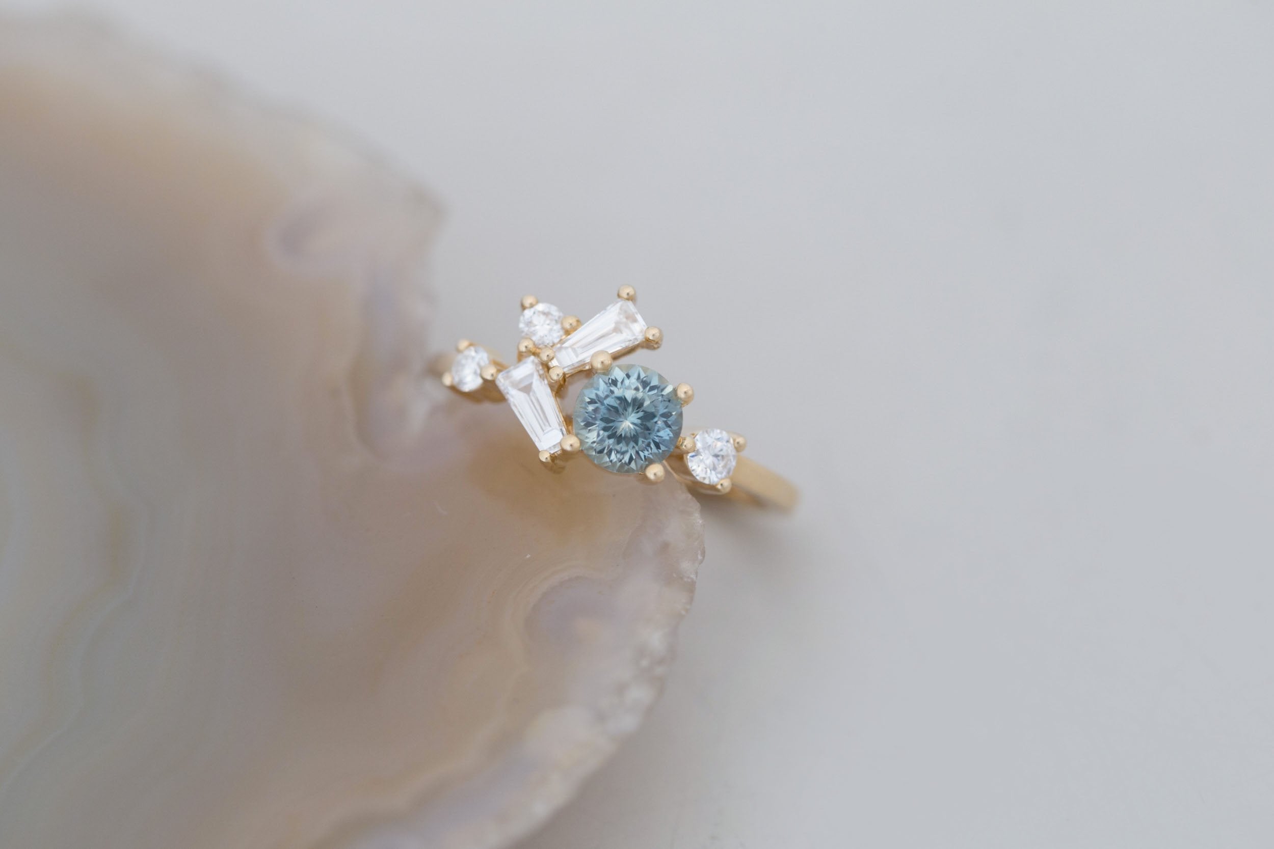 Rowan Ring | Mint Montana Sapphire + Diamond Cluster Engagement Ring 0.79 ct | 14k Recycled Gold | One of a Kind