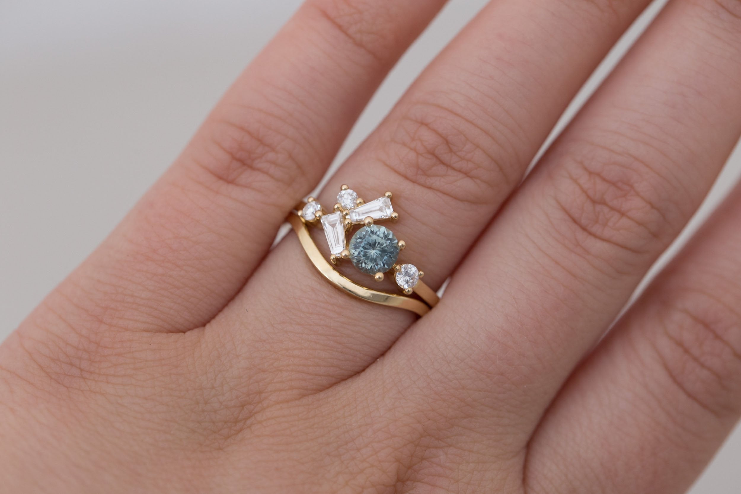 Rowan Ring | Mint Montana Sapphire + Diamond Cluster Engagement Ring 0.79 ct | 14k Recycled Gold | One of a Kind